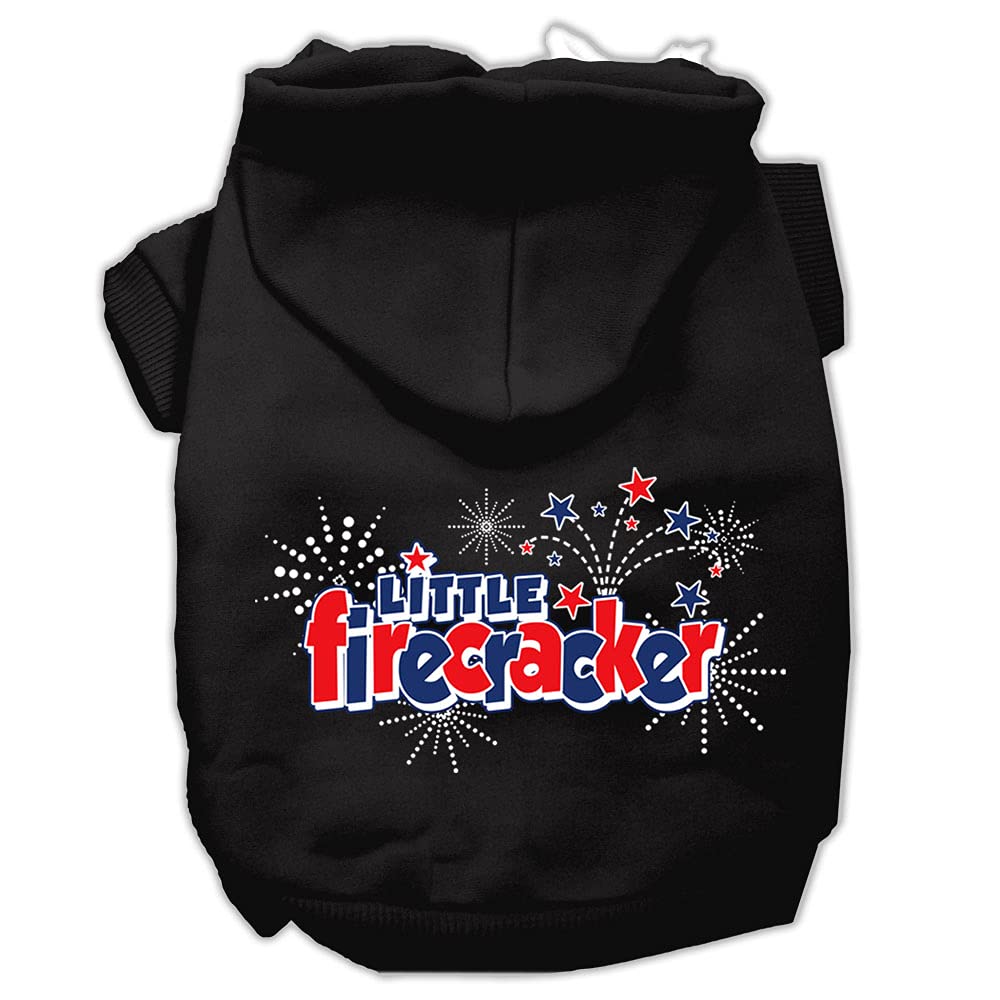 Pet Dog & Cat Hoodie Screen Printed, 'Little Firecracker' Black Xs (0-3 Lbs.)