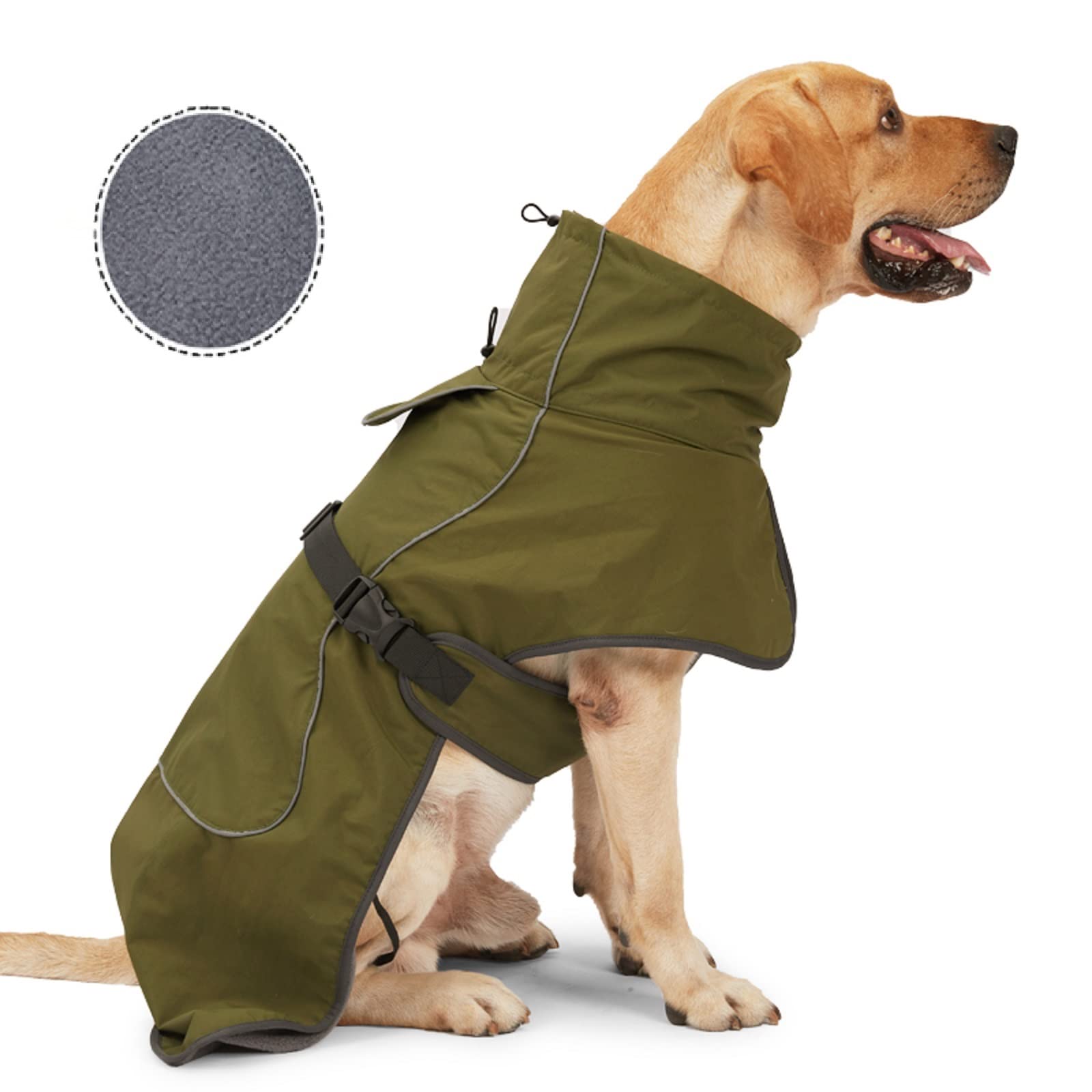 Barkworthies Dog Raincoat - Waterproof Winter Jacket With Velvet Inner, Reflective Strip, Green, Xl
