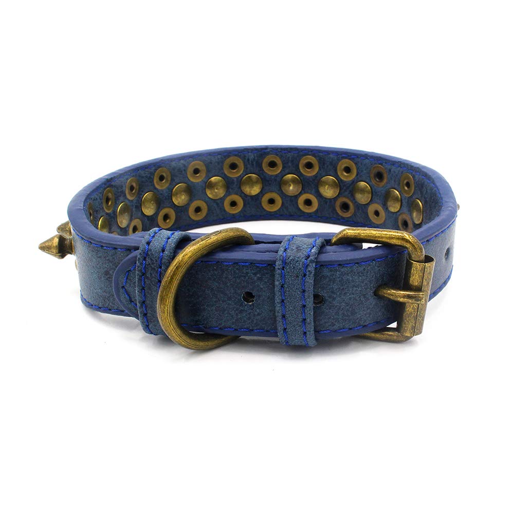Serijoars Spiked Dog Collar Soft Pu Leather Mushrooms Rivet Spike Studded Dog Collar Adjustable Puppy Collars (L, Blue2)
