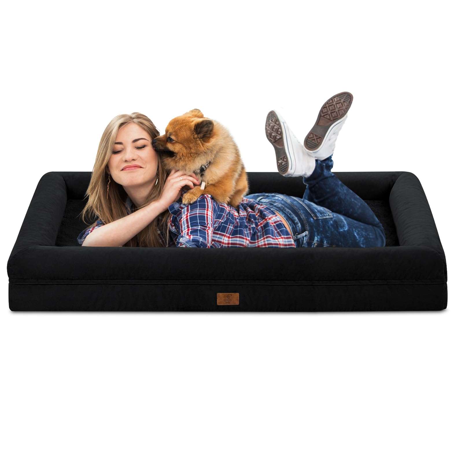 Yiruka Jumbo Dog Bed, Black Orthopedic Dog Bed, Waterproof Dog Bed With Removable Cover, 4-Sides Removable Bolster Dog Soft Sofa Bed With Nonskid Bottom, Washable Dog Beds For Large Dogs