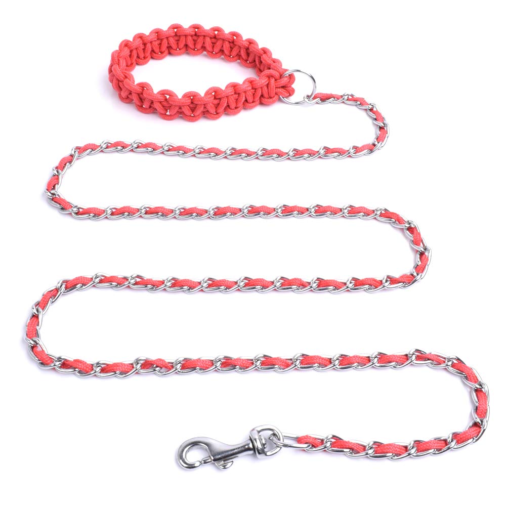 Chew Proof Chain Dog Leash 5.5Ft Heavy Duty Dog Leashes Metal Pet Chain Lead With Soft Rope Handle For Medium Large Dogs