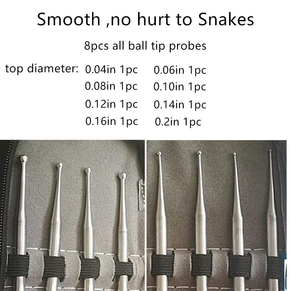 Leoterra 8pcs Ball Tip Snake Probe Professional Reptiles Snake Probe Kit Probes Set for Different Size Snakes (Quantity, 8pcs)