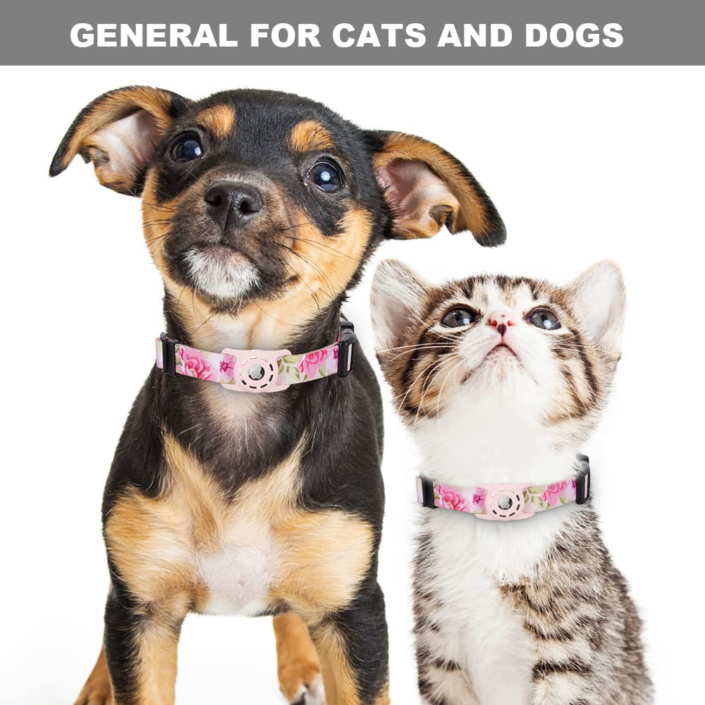 Konity Airtag Dog Collar, Compatible With Apple Airtag, Polyester Pet Cat Puppy Collar With Silicone Airtag Holder For Small, Medium, Large, & Extra Large Dogs, Pink Rose, S: 9.8''-15.7'' Neck