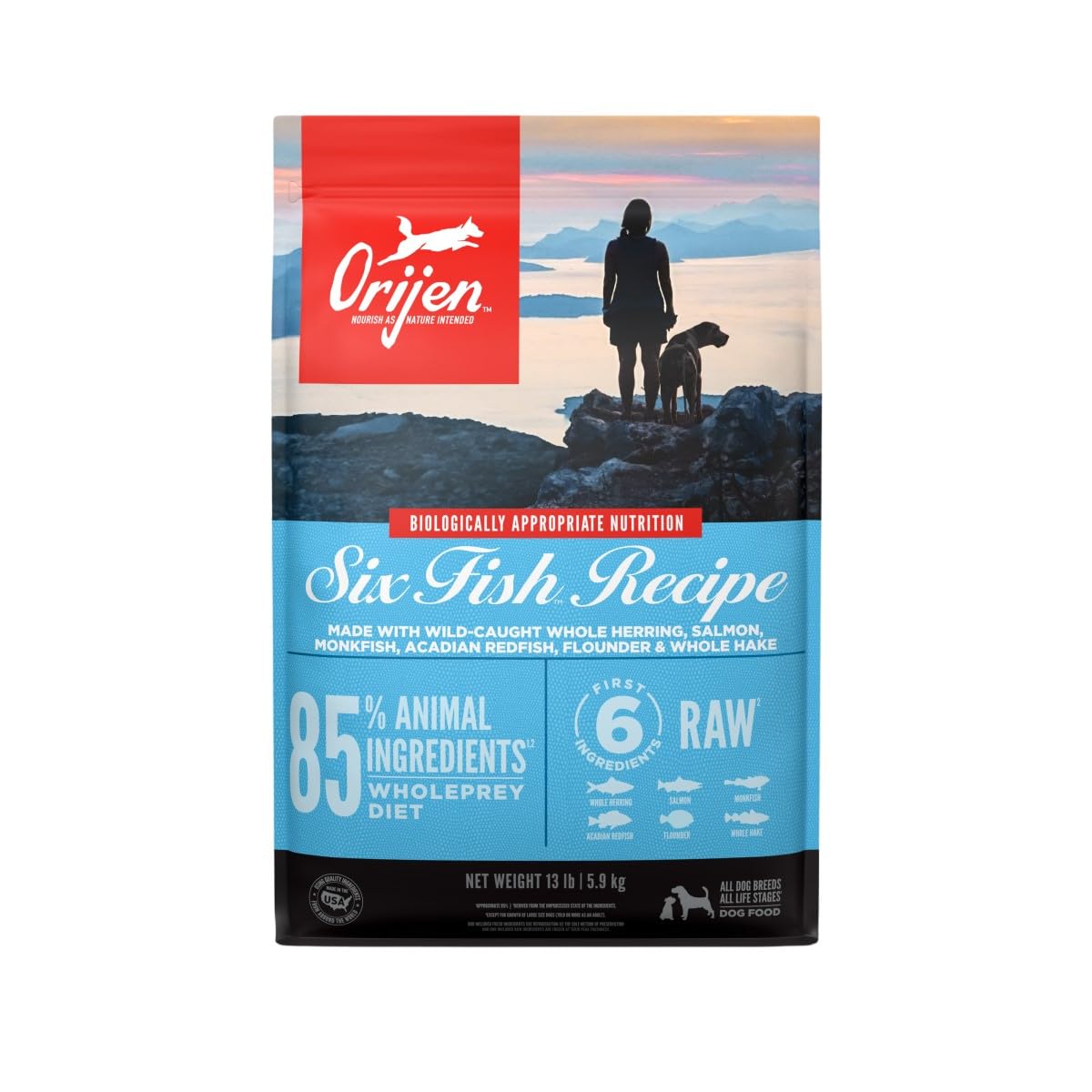 ORIJEN Six Fish Dry Dog Food, Grain Free and Chicken Free Dog Food, Fresh or Raw Ingredients, 13lb