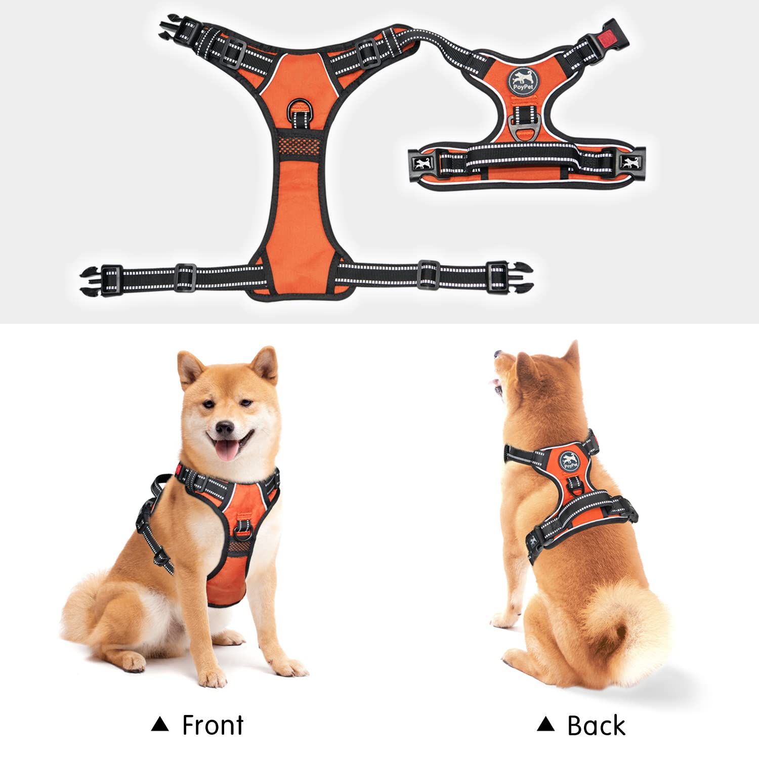 Poypet No Pull Dog Harness, No Choke Front Clip Dog Reflective Harness, Adjustable Soft Padded Pet Vest With Easy Control Handle For Small To Large Dogs(Orange,S)