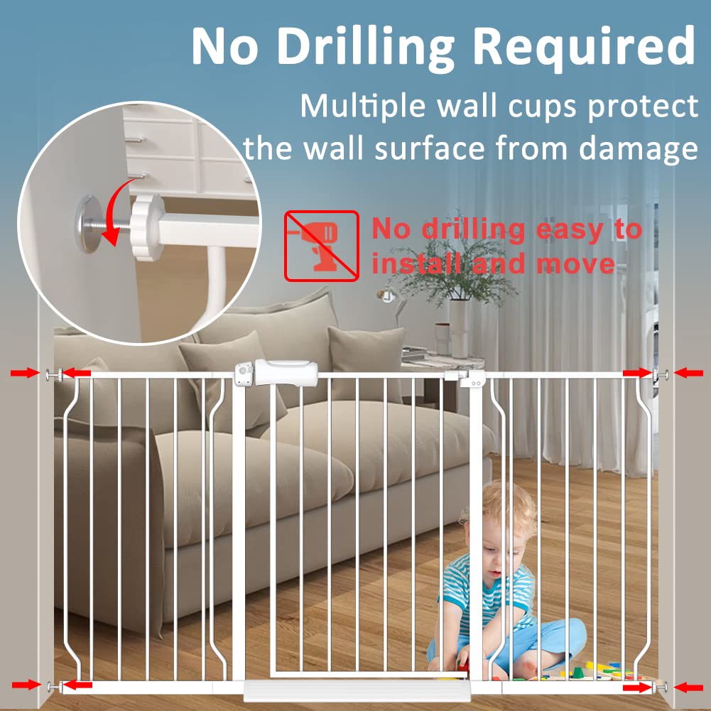 Flower Frail Extra Wide Baby Gate - 38.5-43.5" Pressure-Mounted Safety Gate for Dogs & Infants, White, Metal, Model A07W046