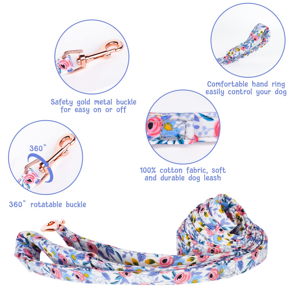 Ainiv Dog Collar And Leash Sets, Flower Girl Floral Pattern Engraved Pet Collars With Adjustable Strong Gold Buckle Collars With