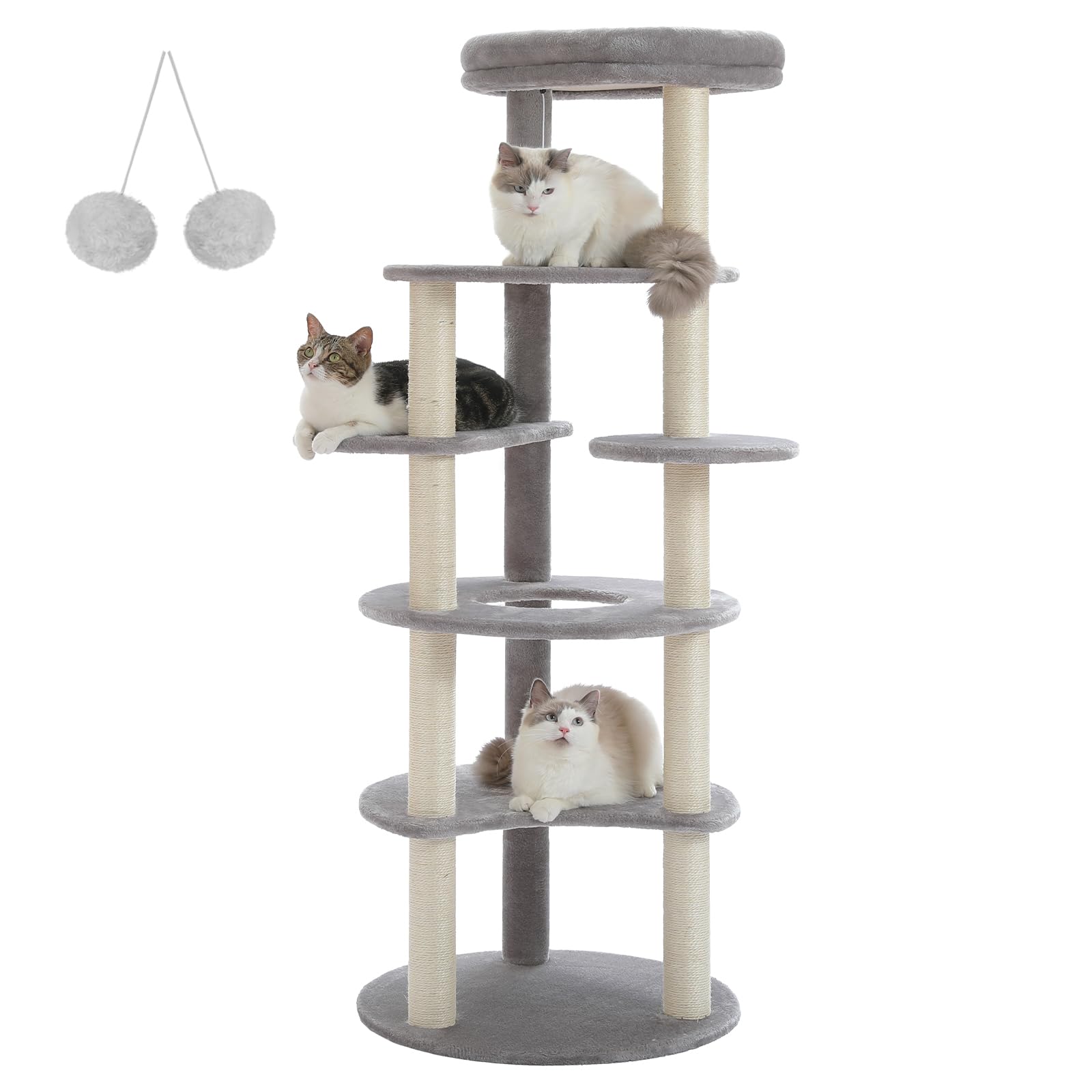 PETEPELA 61  Cat Tree for Indoor Cats, [6-Levels] Cat Climbing Tower with 9 Sisal Scratching Posts and Replaceable Dangling Ball