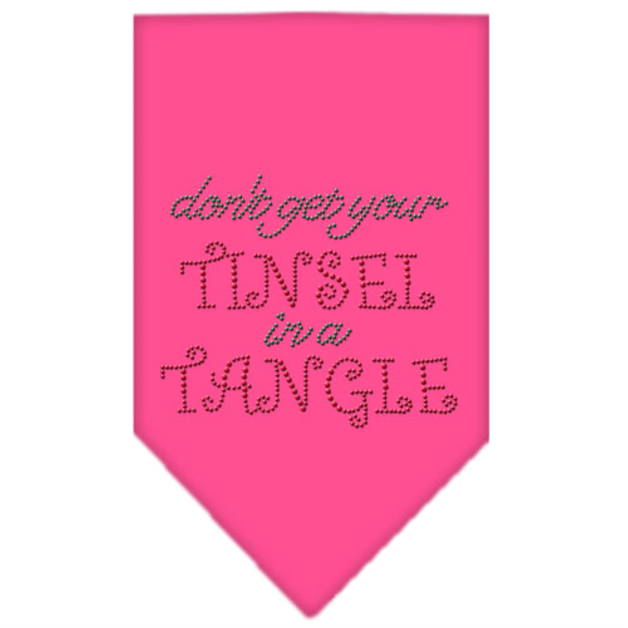 Christmas Pet and Dog Bandana Rhinestone, "Don't Get Your Tinsel In A Tangle" Bright Pink Small
