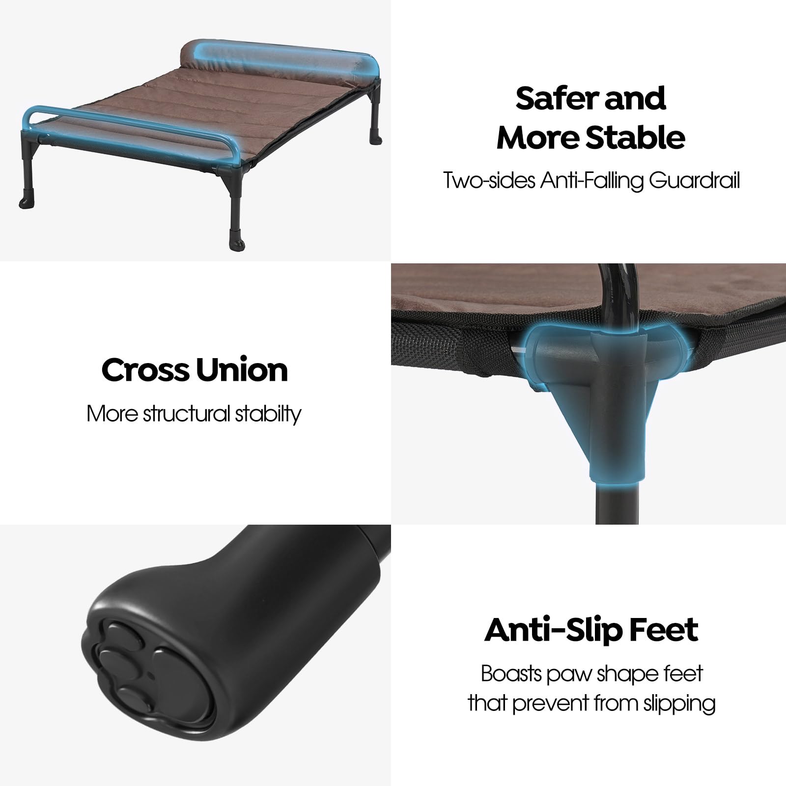 Veehoo Elevated Raised Dog Bed+Waterproof Removable Pillow-Top Mat, Cooling Outdoor Dog Cot Bed with Railing for Large Sized Dog