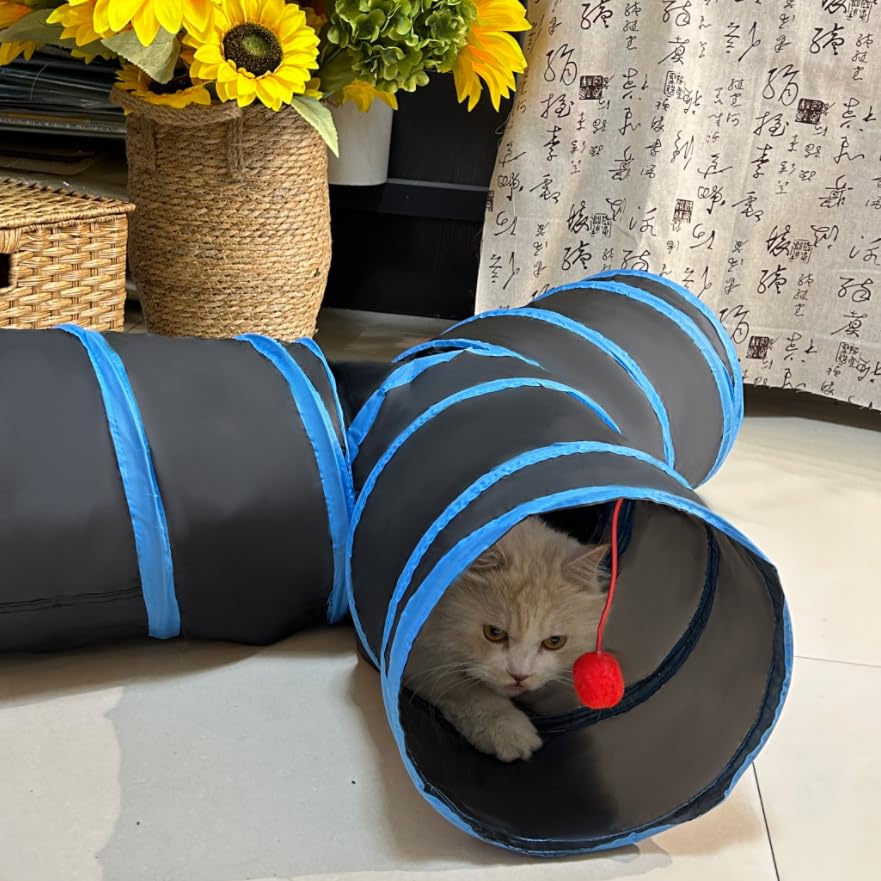 Mabaytir Collapsible Cat Tunnel for Indoor Cats 3 Way Pink Plush, Portable Play Tube with Peepholes, Perfect for Kittens, Rabbit