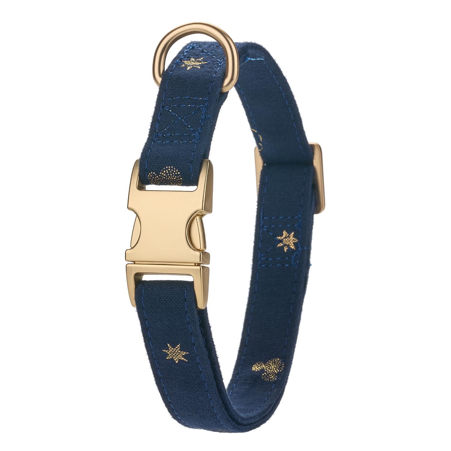 Petiry Cotton Fibric Dog Collar with High Grade Metal Buckle, for Medium Dogs(Dark Blue,Medium:12-19'')
