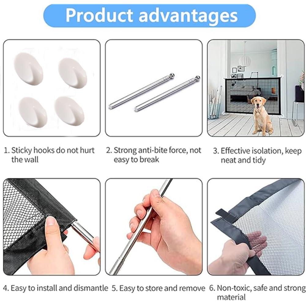 43  28    Magic Dog Gate,Magic Pet Gate For Stairs And Door, Mesh Dog Gates For The House Foldable Safety Isolation Fence,Indoor