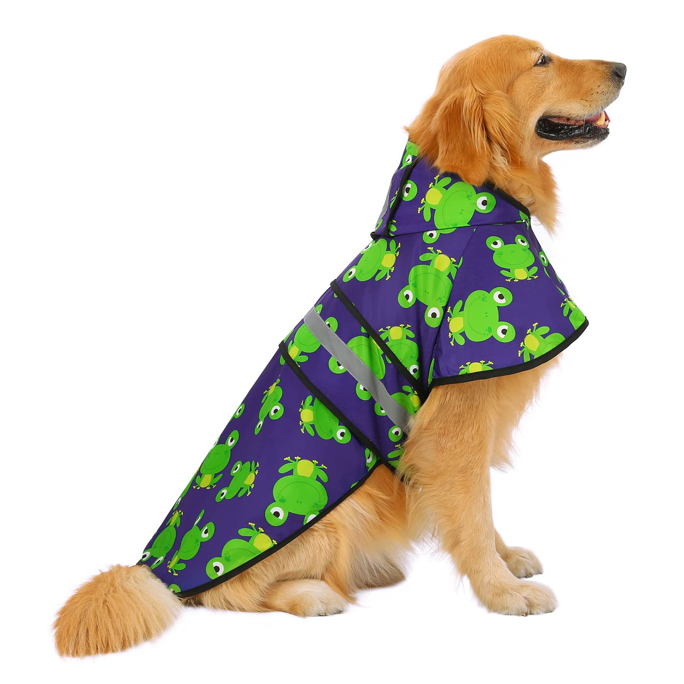 Hde Dog Raincoat Hooded Slicker Poncho For Small To X-Large Dogs And Puppies Frogs - L