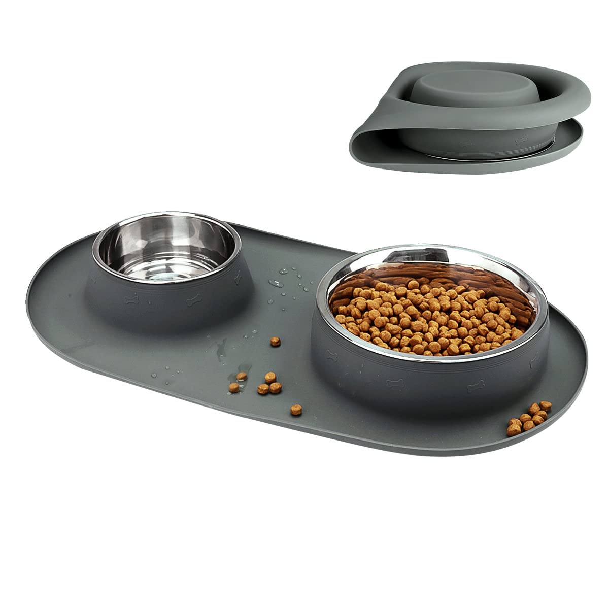 Wesen Pet Dog Bowls 2 Stainless Steel Dog Bowl with Handle No Spill NonSkid Silicone Mat & Food Scoop Water and Food Feeder Tra