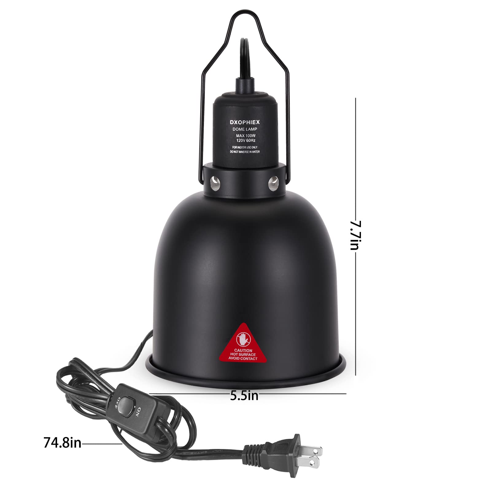 Dxophiex 5.5Inch Deep Dome Reptile Heat Lamp Reptile Light Fixture Uvb Reptile Light Fixture Max 100W For Bearded Dragon, Turtle