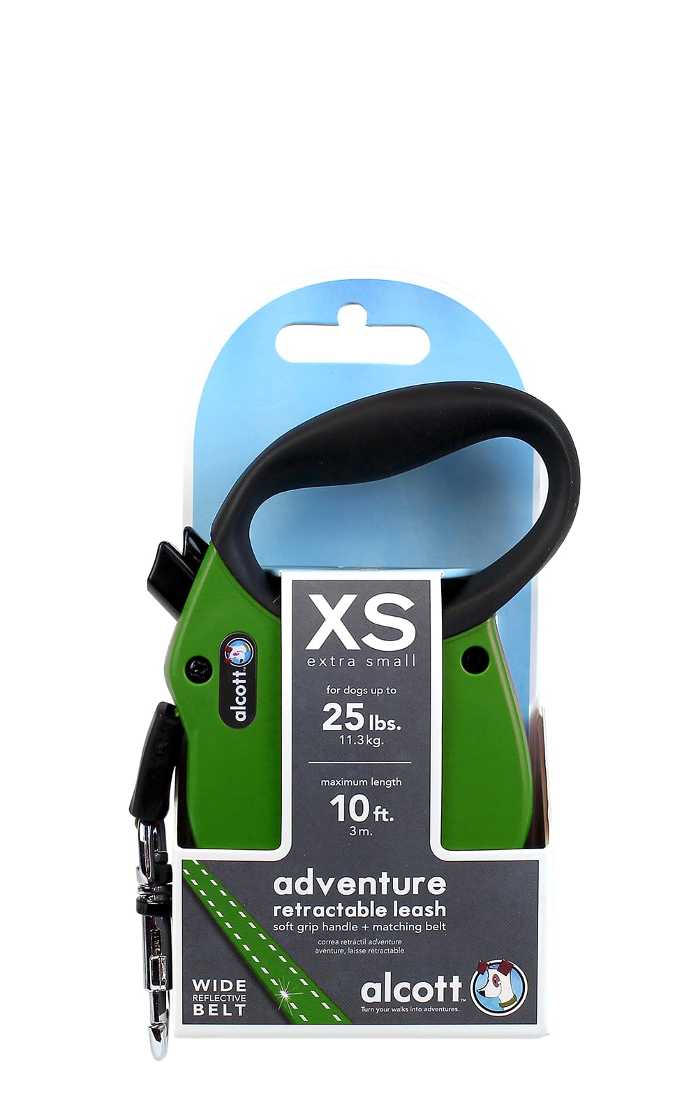 Alcott Adventure Retractable Leash, Extra Small, Green