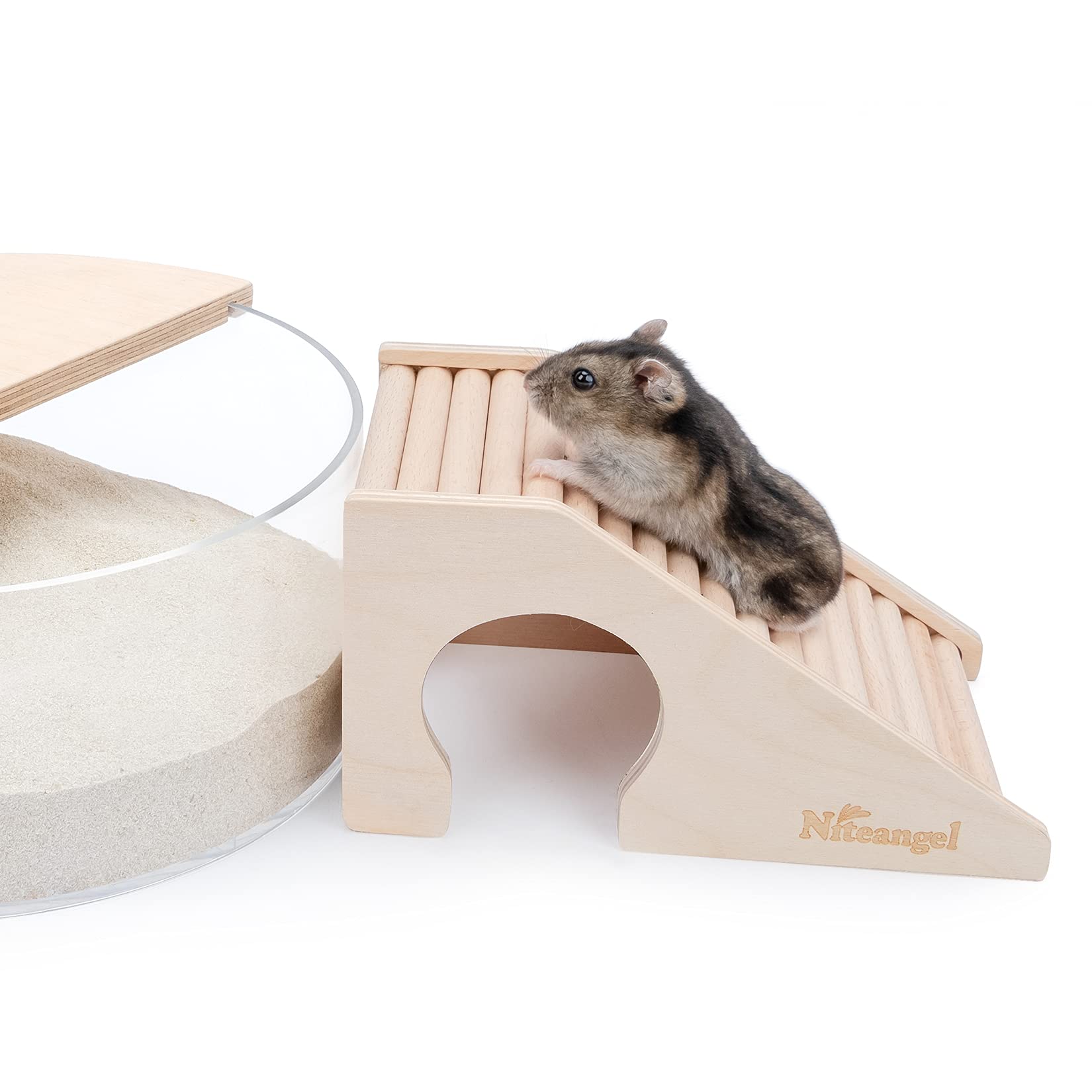 Niteangel Hamster House W/Climbing Ladder For Hamsters Gerbils Mice Or Similar-Sized Pets (Trapezium-Shaped Hamster Hut)