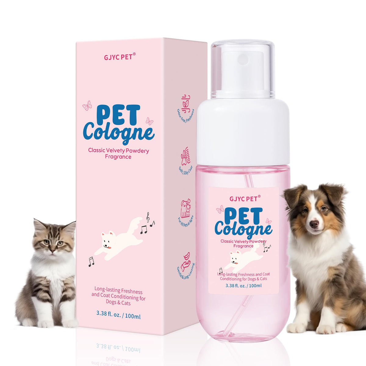 Gjyc Pet Dog & Cat Cologne | Long-Lasting Classic Powdery Scent | Fur-Conditioning, Non-Sticky Odor Control Formula | Travel-Fri