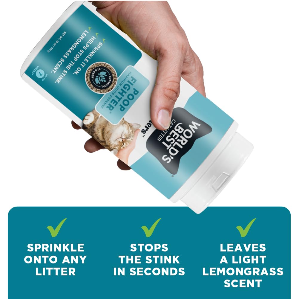 WORLDS BEST CAT LITTER Boosters Poop Fighter | Natural and Sustainable Cat Litter Additive | Eliminates Poop, Urine, and Ammoni