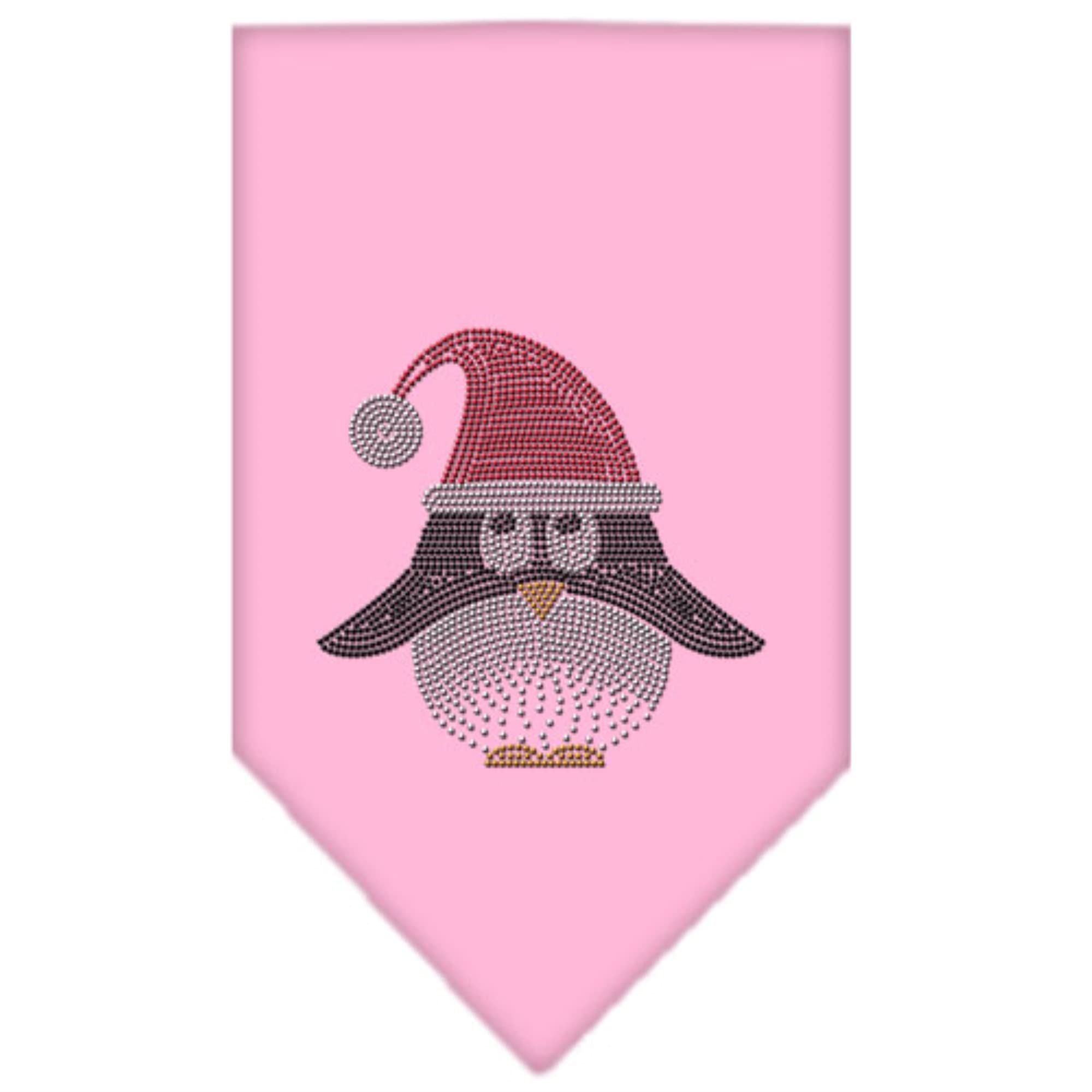 Christmas Pet and Dog Bandana Rhinestone, "Santa Penguin" Light Pink Large