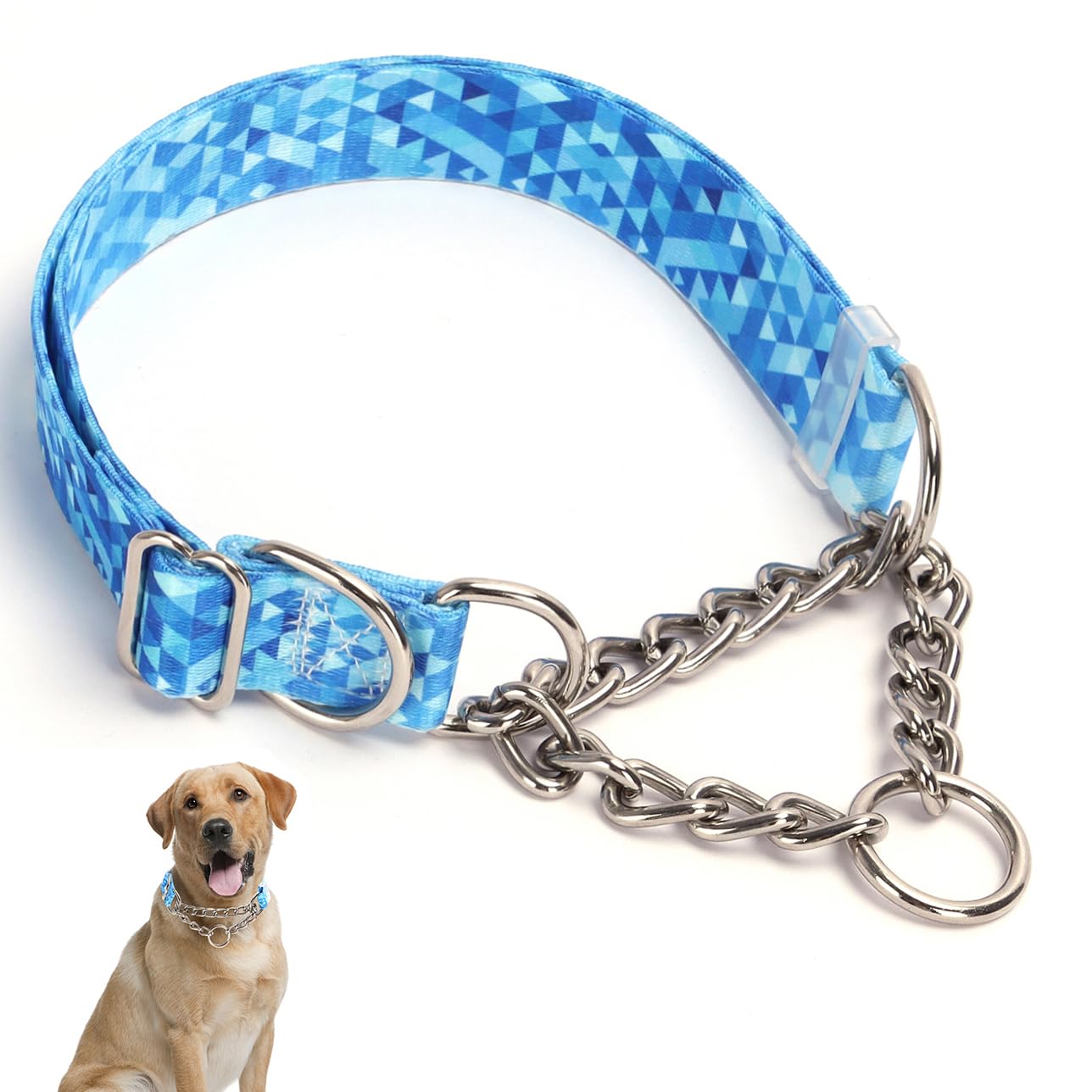 Stainless Steel Chain Collar Martingale, No Pull Slip Cinch Choker Choke Collar Training Escape Proof Heavy Duty Dog Collar For 