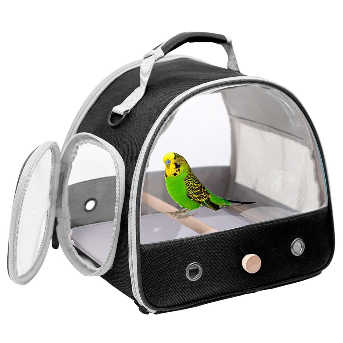 Bird Travel Carrier, Portable Small Bird Parrot Parakeet Carrier with Standing Perch and Soft Mat, Side Access Window Collapsibl