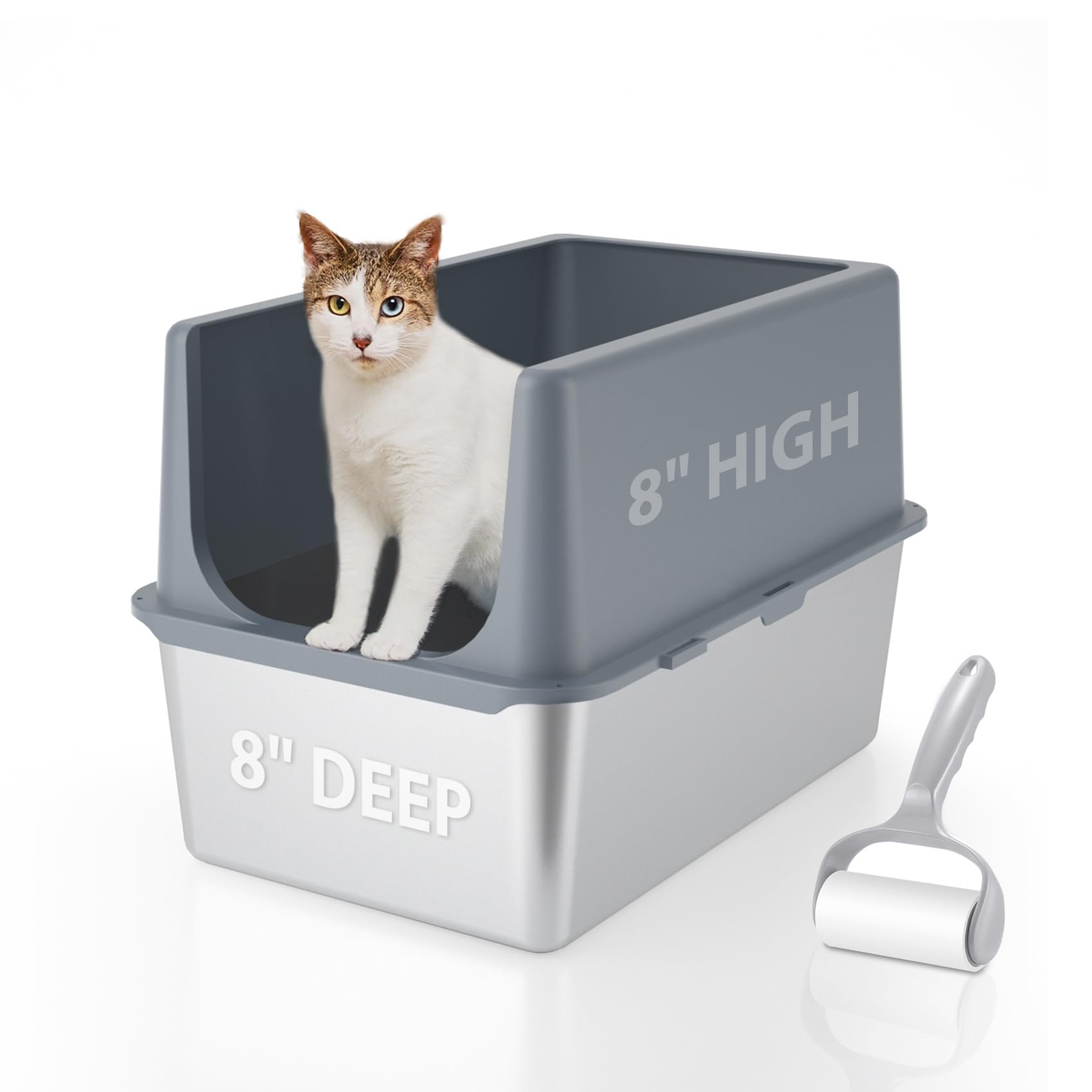 Litter Box With Lid, Large Stainless Steel Litter Box High Sides, 16 Metal Cat Litter Box, Extra Large Litter Boxes For Big Ca