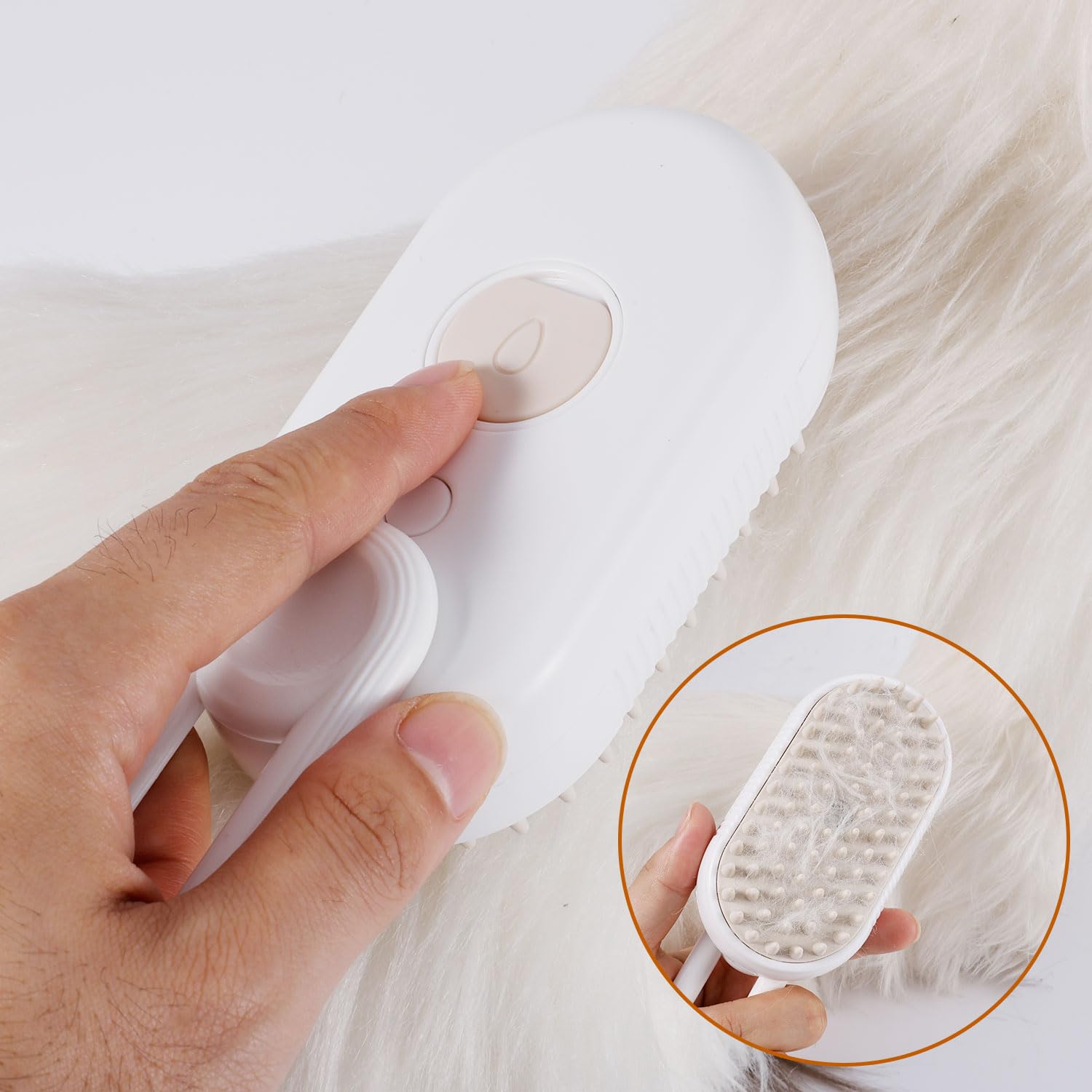 Cloud 3-In-1 Self-Cleaning Cat Brush With 360 Rotating Arm - Steam Pet Brush For Shedding Dogs And Cats (White)