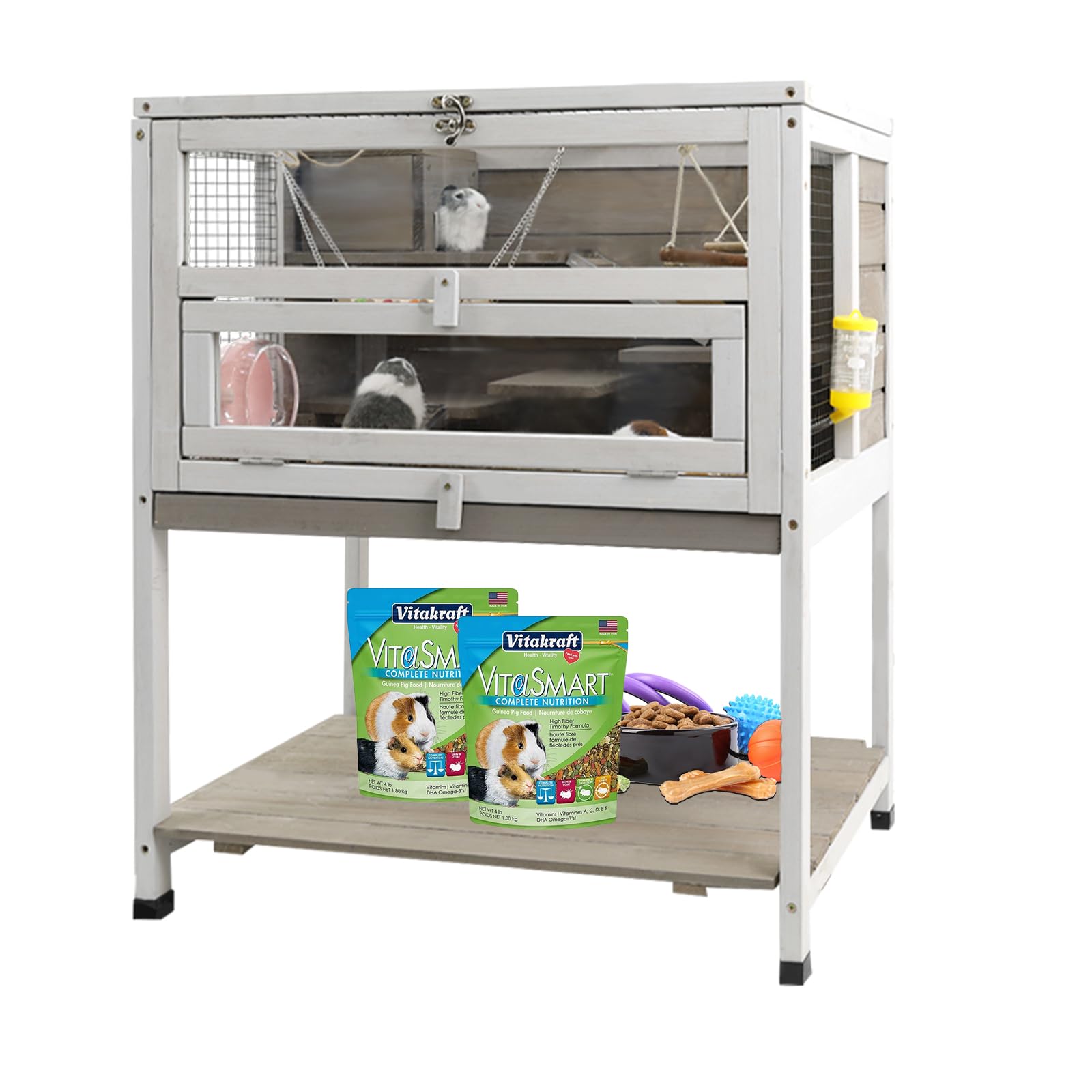 Petscosset Guinea Pig Cages Wooden Hamster Cage Indoor With Stand And Storage Outdoor Small Animals Habitat With Metal Edges Ram