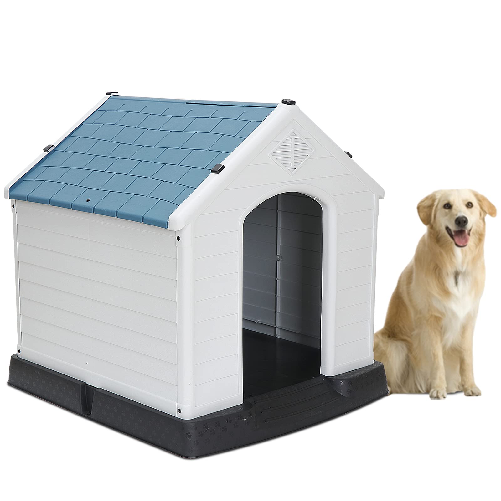 Zeny 34Inch Large Plastic Dog House - Water Resistant Dog Kennel For Small To Medium Sized Dogs All Weather Indoor Outdoor Dogho