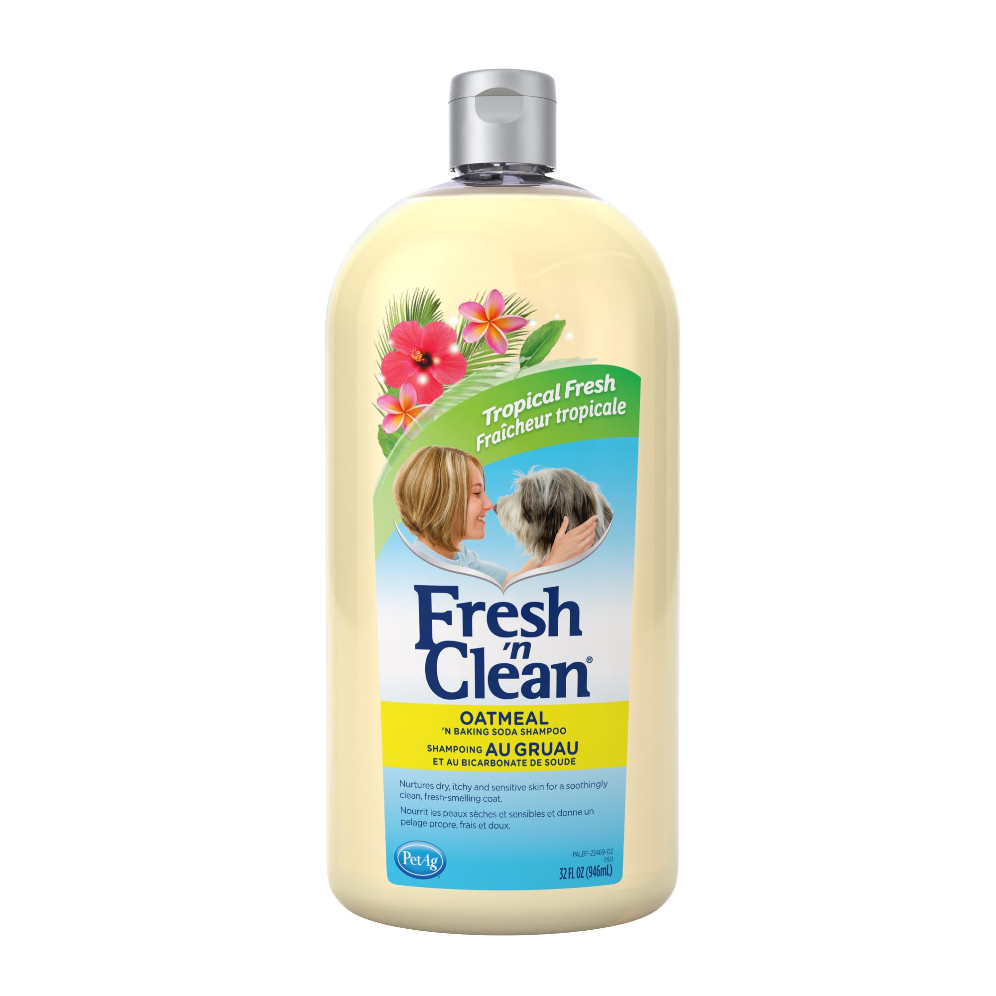 Pet-Ag Fresh ’N Clean Oatmeal ’N Baking Soda Shampoo - Tropical Fresh Scent - 32 Oz - Nurtures Dry, Itchy & Sensitive Skin With Vitamin E & Aloe - Strengthens & Repairs Coats - Soap Free