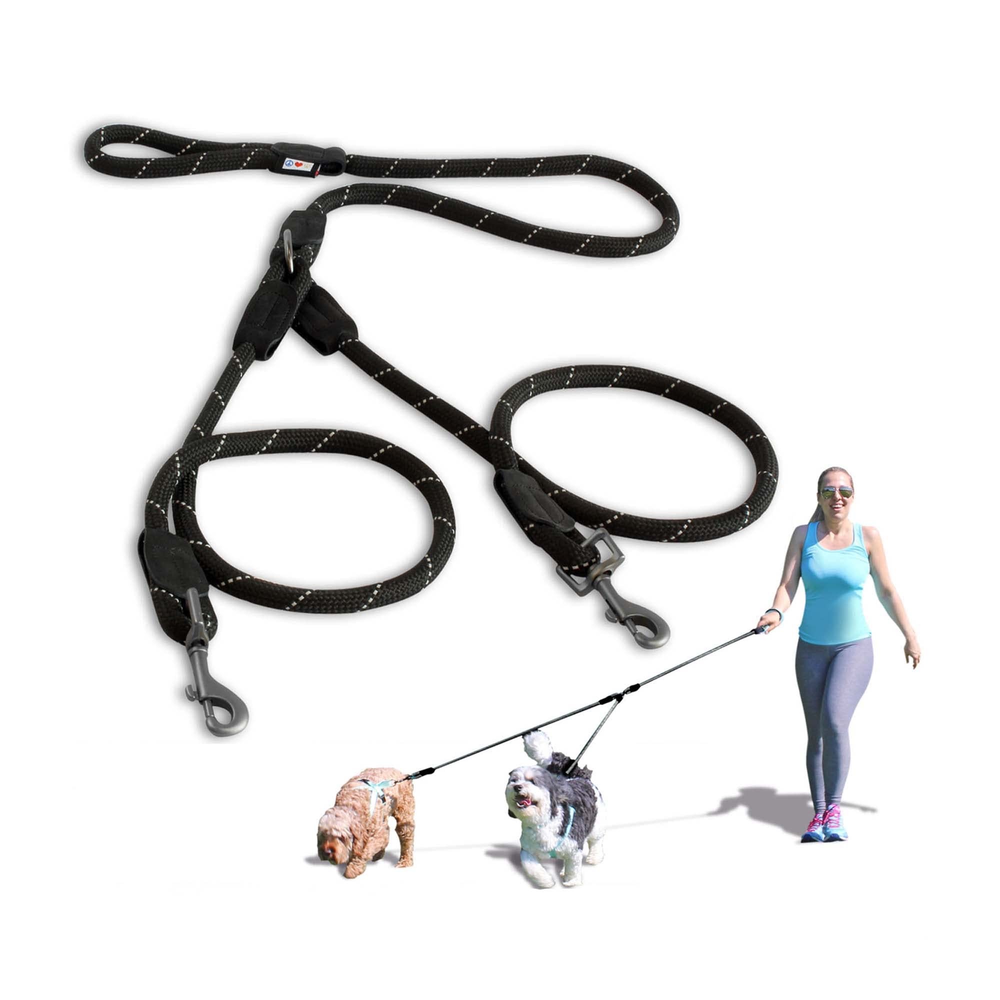 Pawtitas Double Leash For Two Dogs Great For Walking & Training Comfortable Shock Absorbing Reflective Pet Rope Leash For 2 Dogs