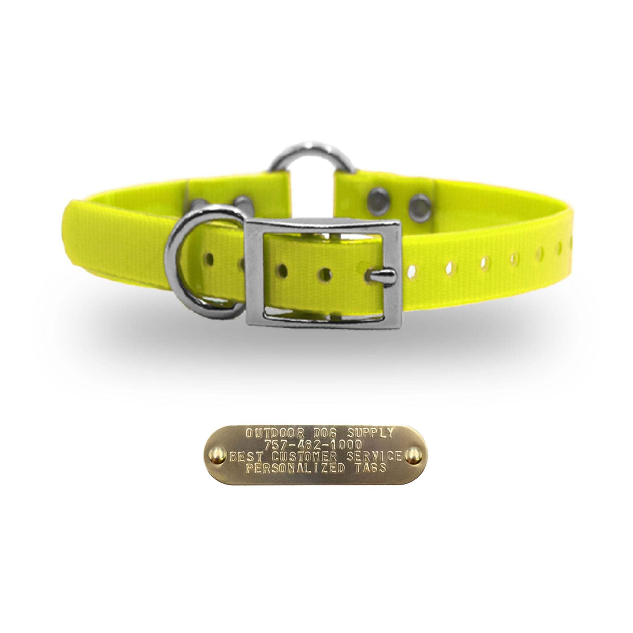 Outdoor Dog Supply'S 1' Wide Solid Color Ring In Center Dog Collar Strap With Custom Brass Name Plate (21' Long, Yellow)