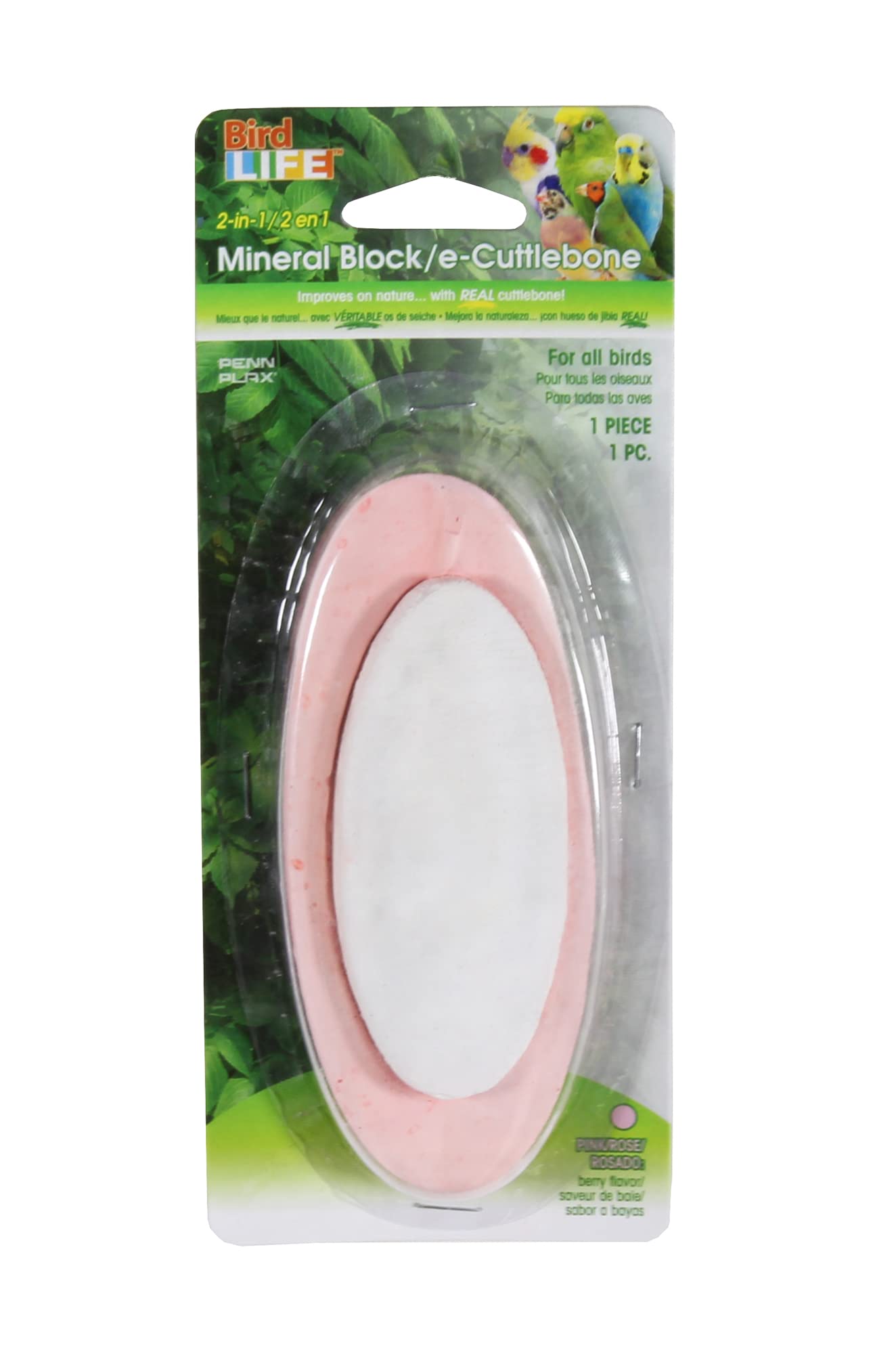 Penn-Plax Bird-Life 2-in-1 E-Cuttlebone & Mineral Block - Berry Flavor - Great for All Birds - 1 Pack