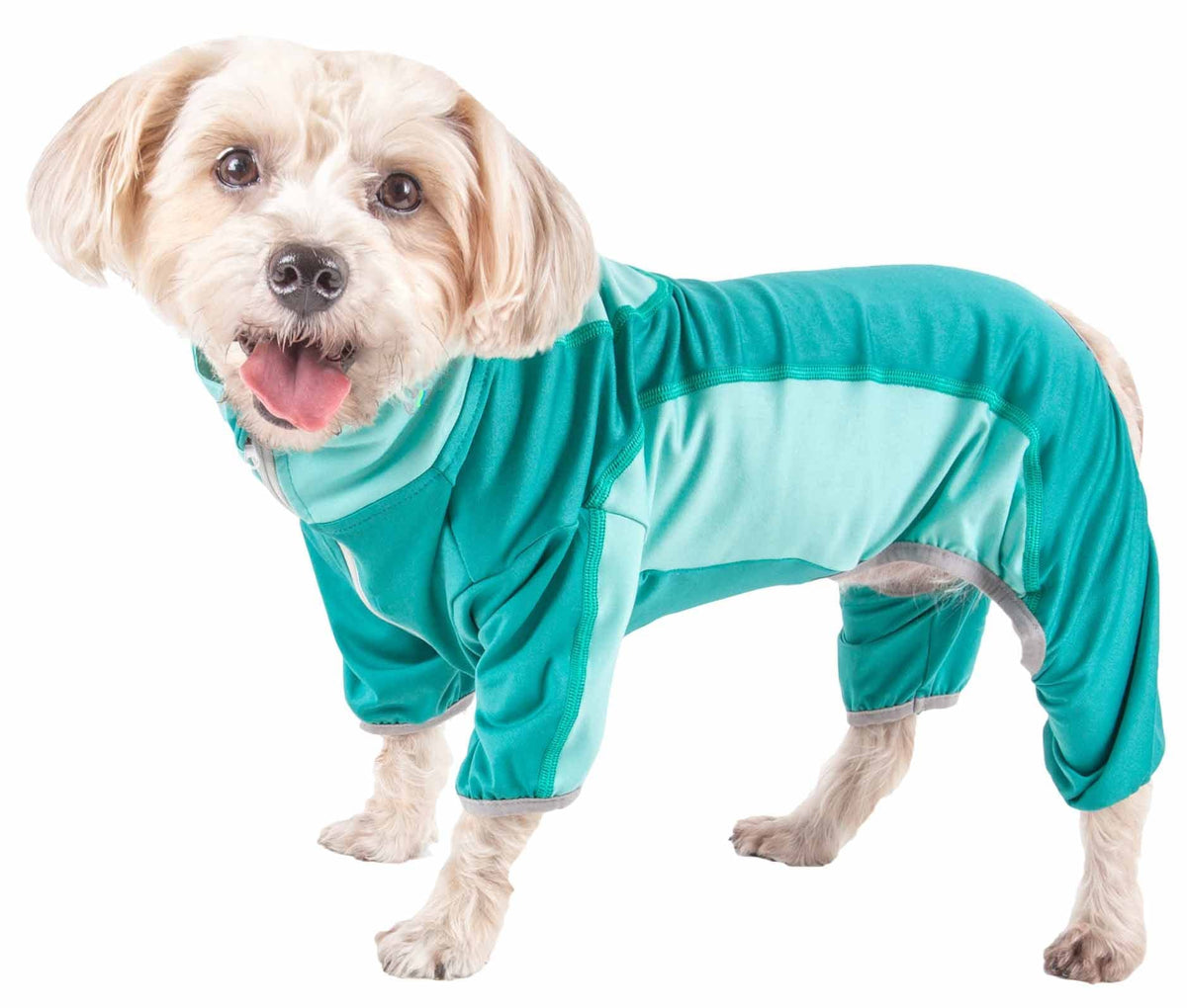 Pet Life ® Active 'Warm-Pup' Heathered Performance 4-Way Stretch Two-Toned Full Body Warm Up, Large, Green