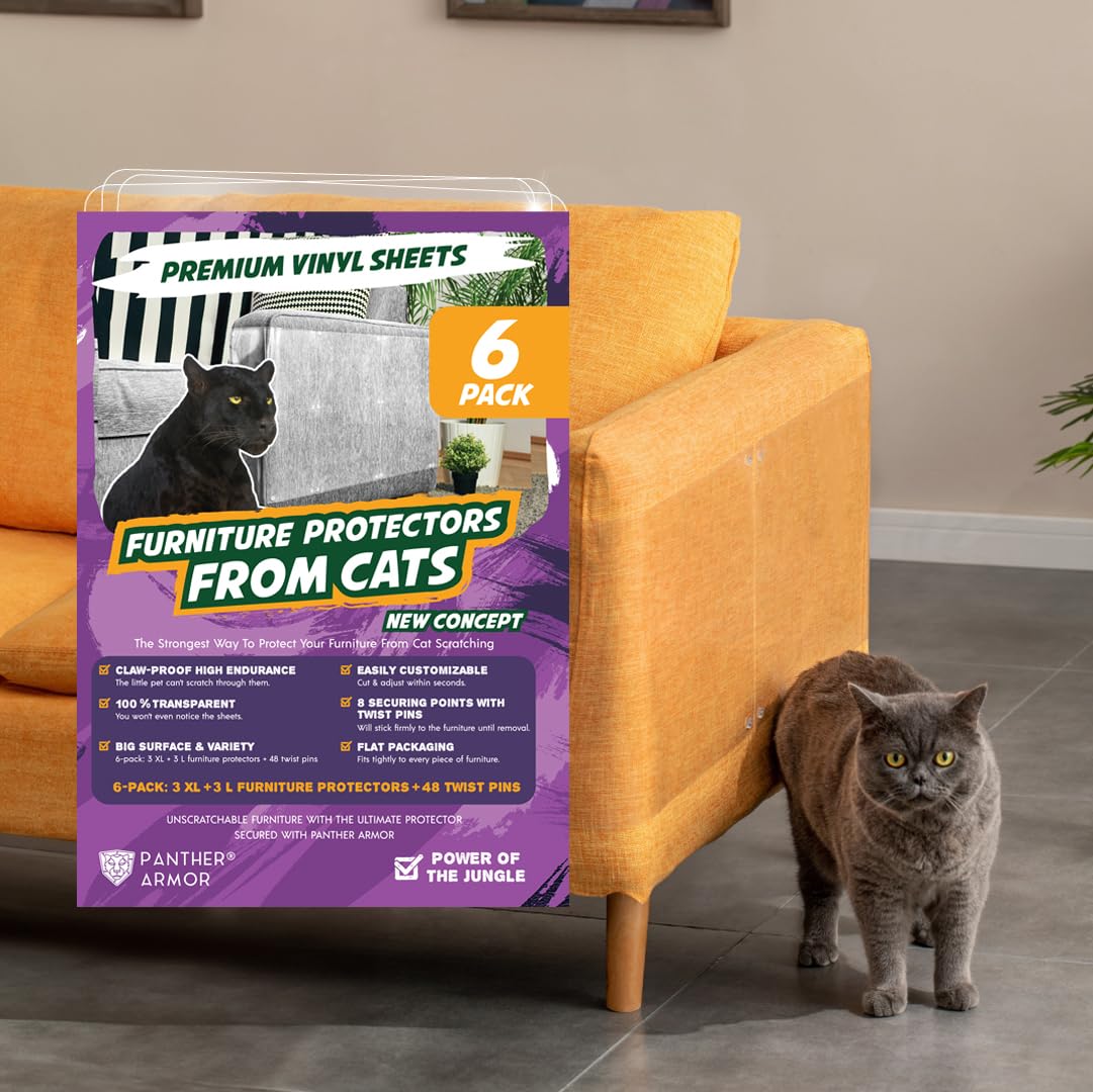 Panther Armor 6-Pack Furniture Protector Sheets - Sofa Protector - Anti Scratch From Cats - Couch Corner Protectors For Cats Cover
