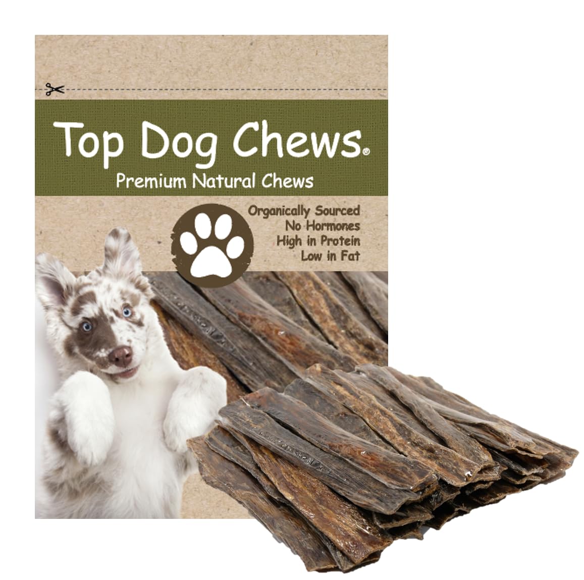 Top Dog Chews 5- 6 All Natural Beef Esophagus Jerky, 30-Pack - Free Range Beef Gullet Jerky Dental Treats for Dogs, Single-Ingre