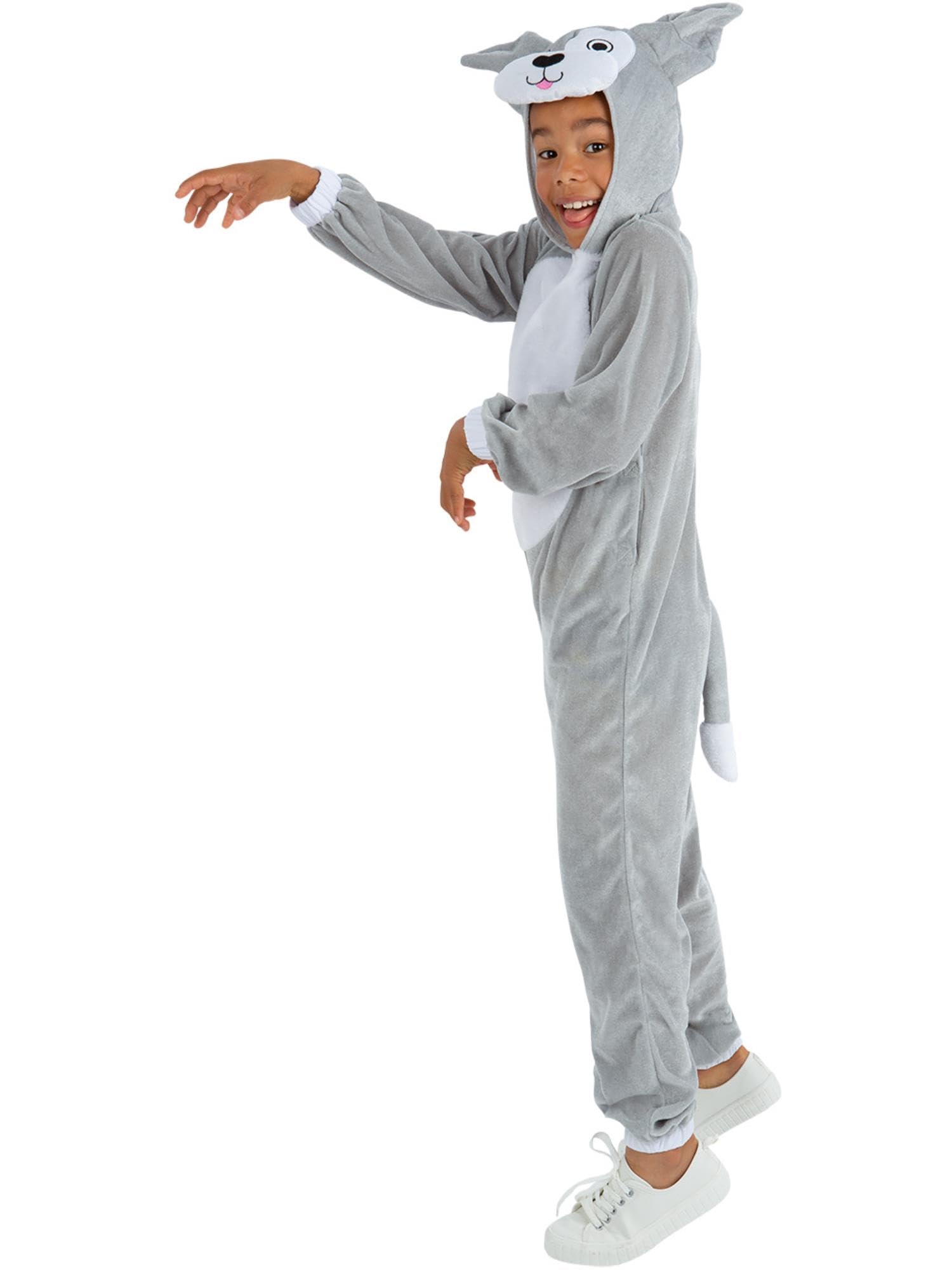Smiffys Grey Dog Children'S Costume With Hooded Jumpsuit, Large