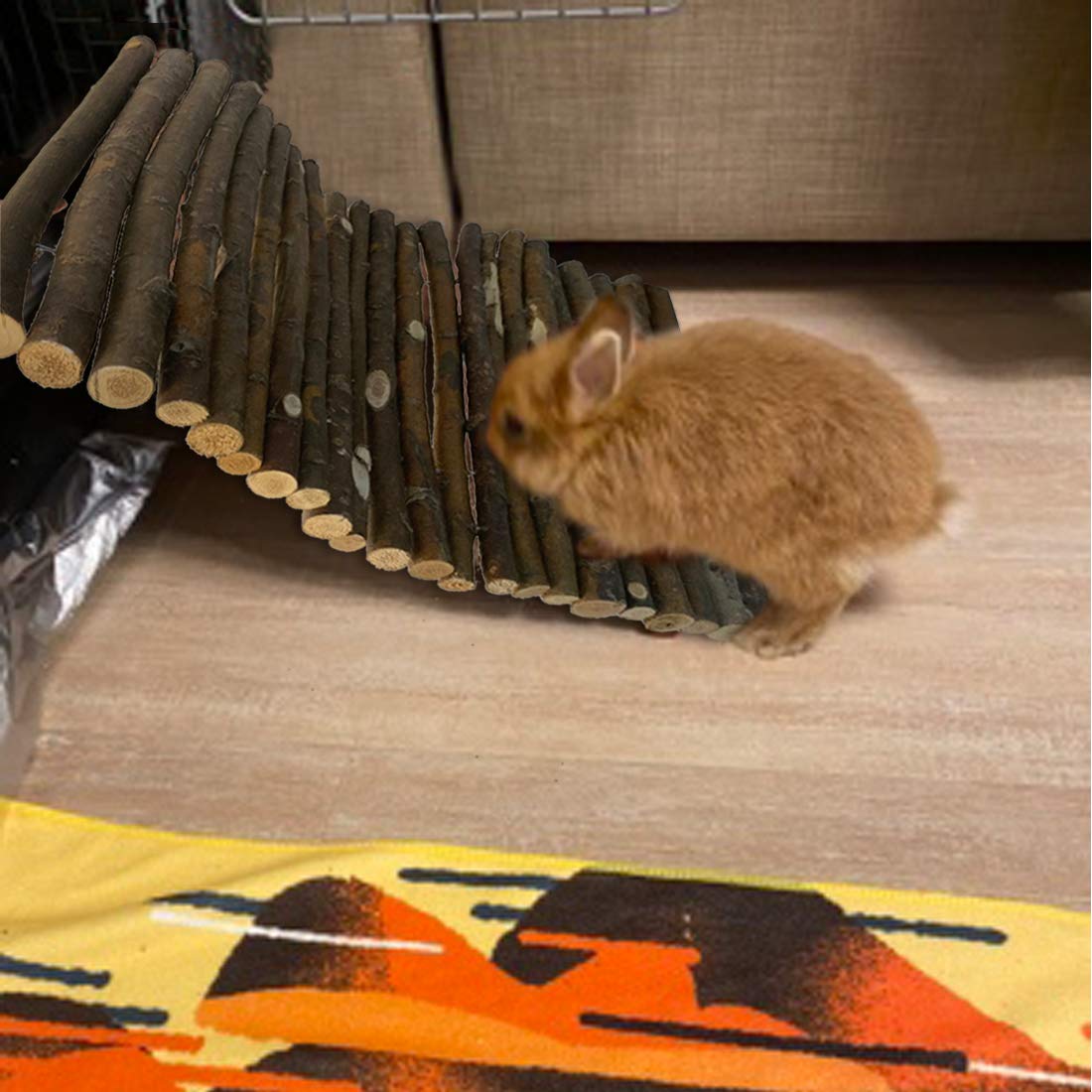 Hamiledyi Bunny Extra Large Ladder, Wooden Diy Toy Rodents Chewing & Climbing Bridge Chinchillas Cage Tunnel/Hideout/Hut/Ramp/Divider For Small Animal Guinea Pig Rat Squirrel