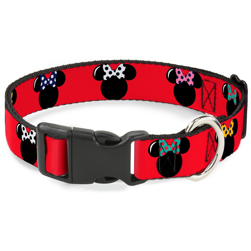 Buckle-Down Minnie Mouse Silhouette Red/Black/Polka Dot Plastic Clip Collar, Large/15-26'