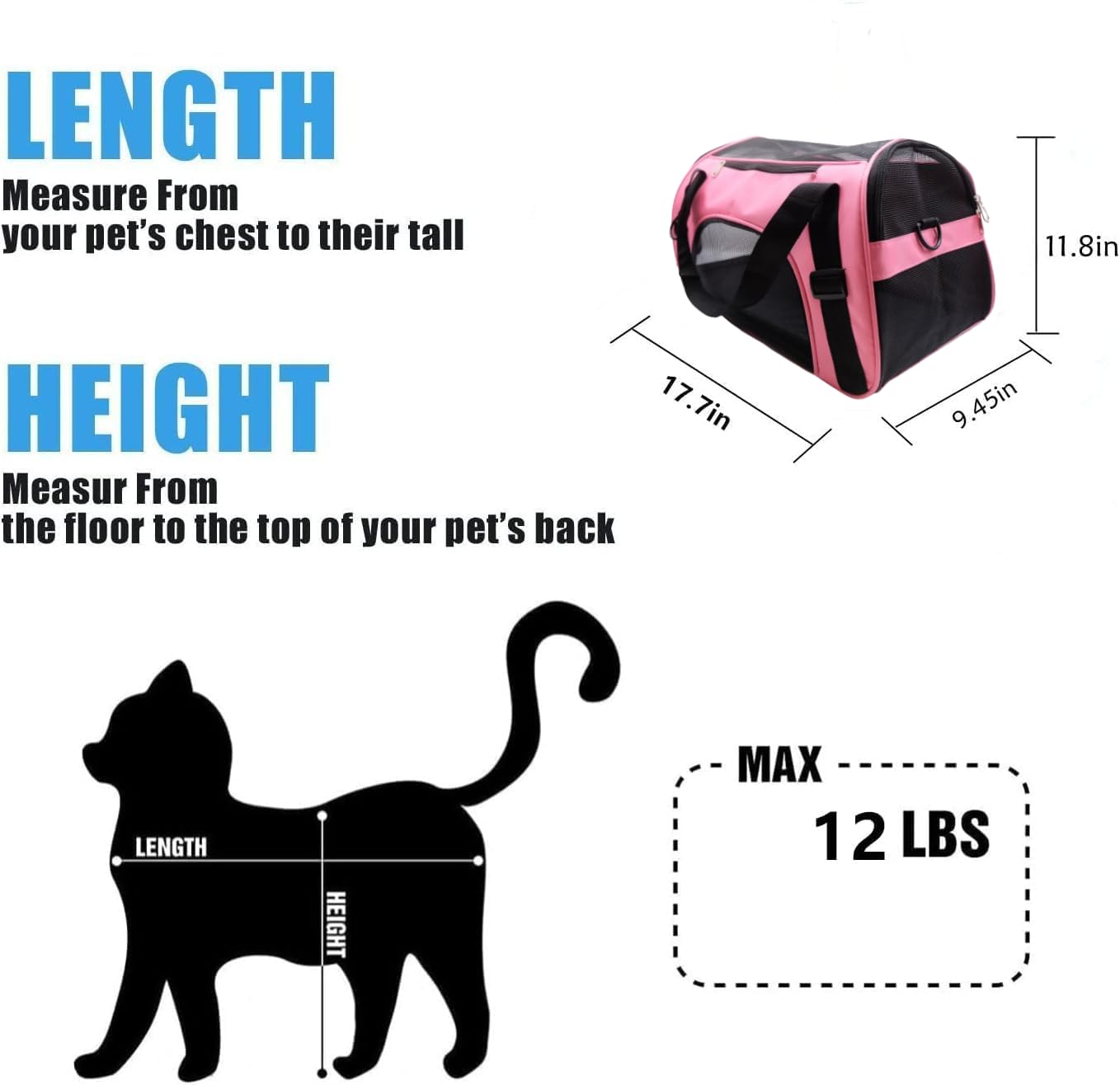 Zanesun Cat Carrier,Soft-Sided Pet Travel Carrier For Cats,Dogs Puppy Comfort Portable Foldable Pet Bag Airline Approved (Medium-Lightpink)