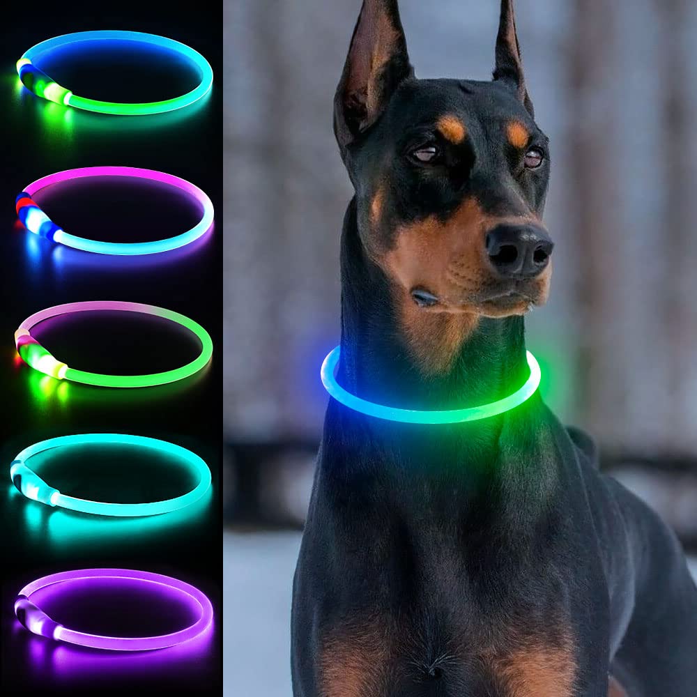 Light Up Dog Collars, Multi-Color Usb Rechargeable Dlitk Led Dog Collar 1 Count, Tpu Cuttable Size Glow Collar For Dogs, Dog Col