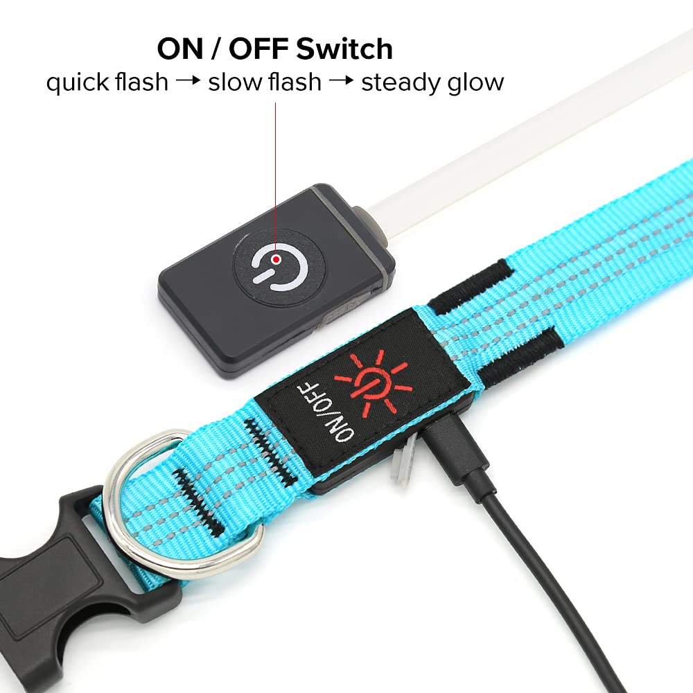 Illumifun Led Dog Collar, Usb Rechargeable Dog Collar Light Glow In The Dark, Reflective Light Up Collars For Your Dog Walking At Night (Blueⅲ, Small)
