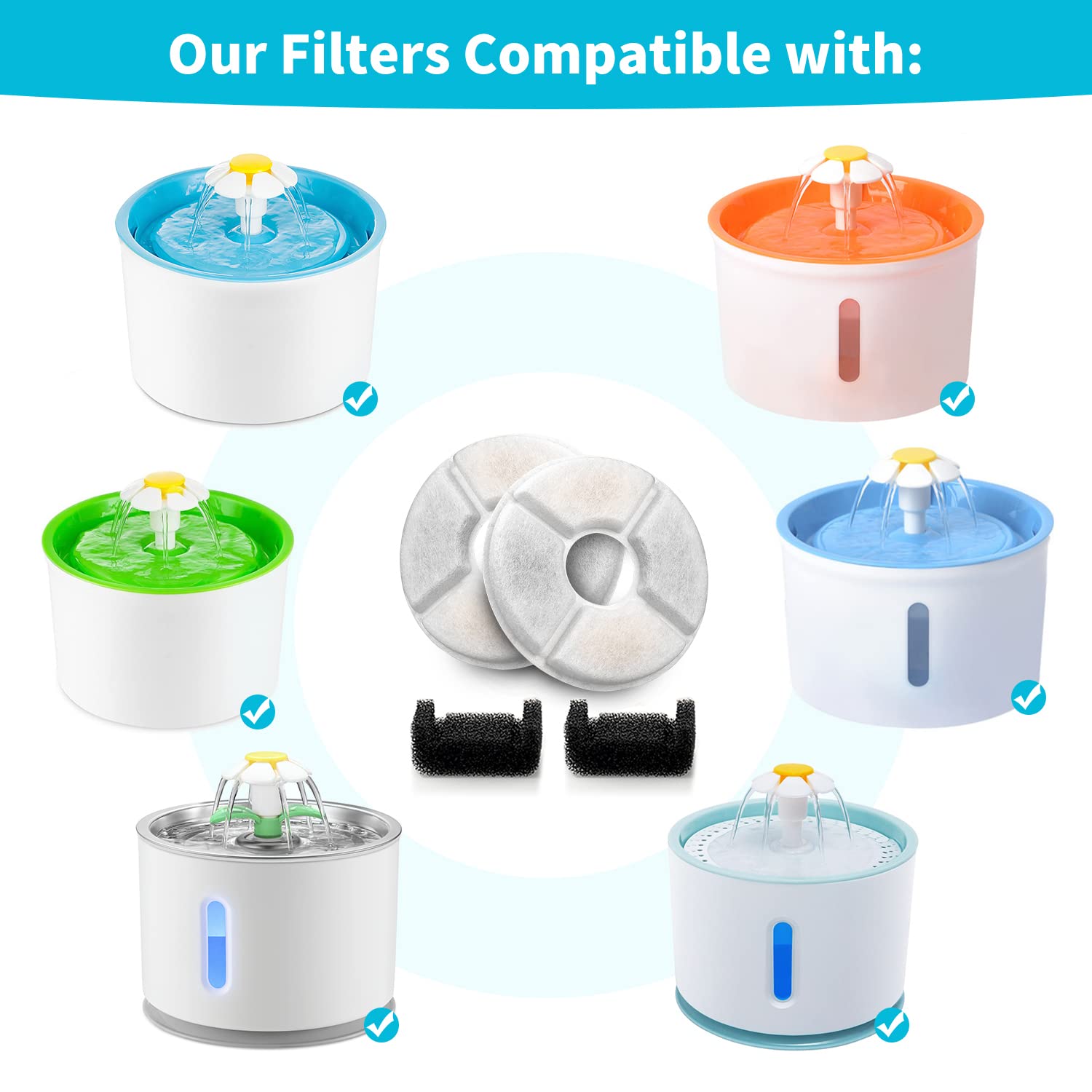 Cat Water Fountain Filter, 84 Oz/2.5 L Automatic Pet Water Dispenser Cat Fountain Replacement Filters, Pet Fountain Fillter Repl