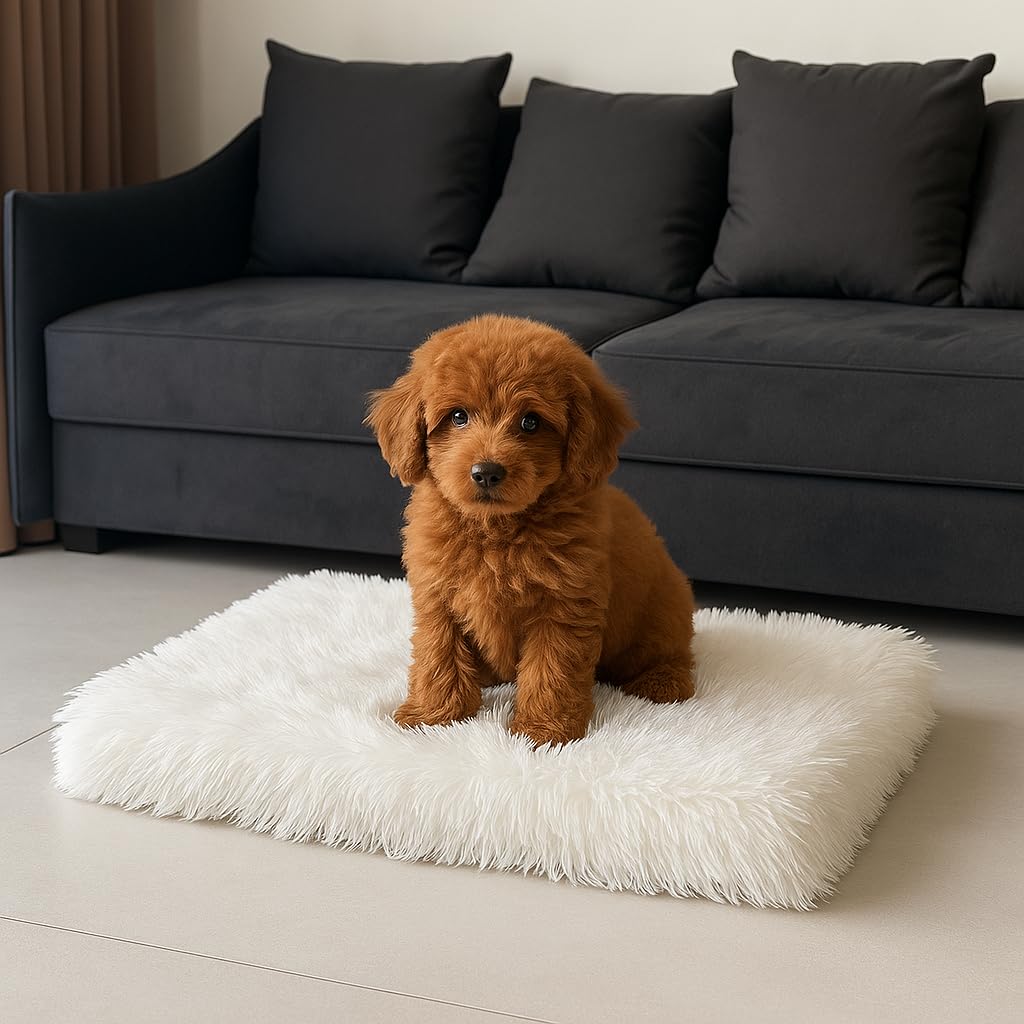 IHAPPYDOG Luxury Faux Fur Orthopedic Dog Beds, Memory Foam Crate Bed for Small, Medium, Large and XL Pets, Fluffy Pet Bed with W