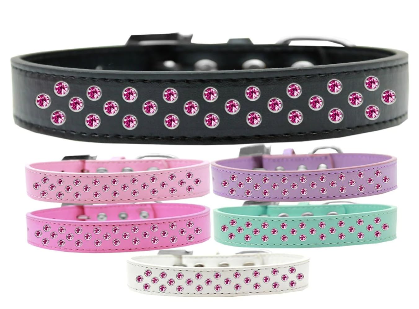 Dog, Puppy & Pet Fashion Collar, Bright Pink Crystal Rimsets Sprinkles Aqua 14