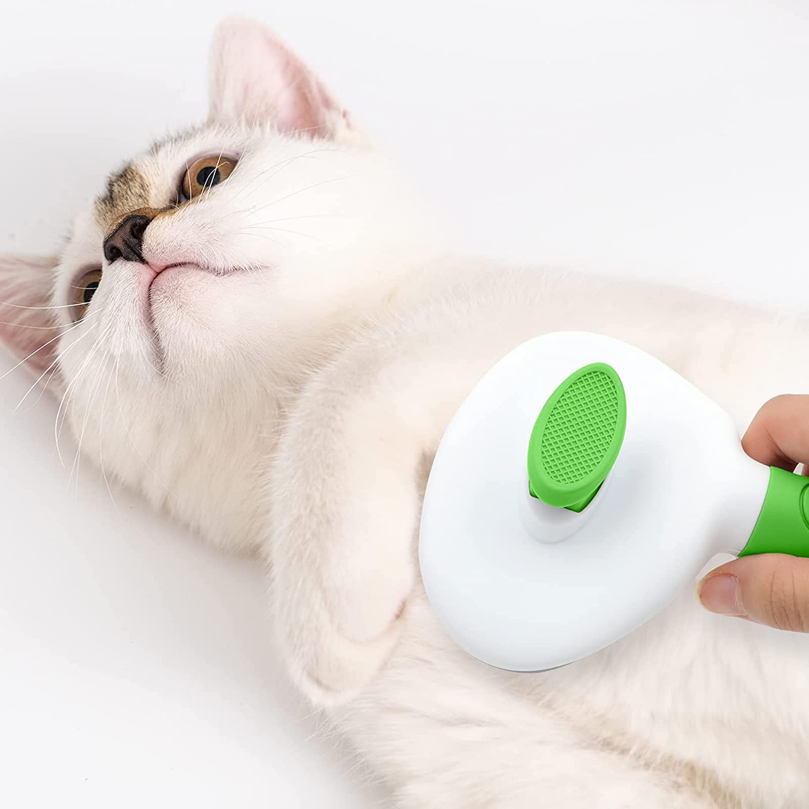 Cat Brush For Shedding And Grooming, Pet Self Cleaning Slicker Brush With Cat Hair Comb(Green)