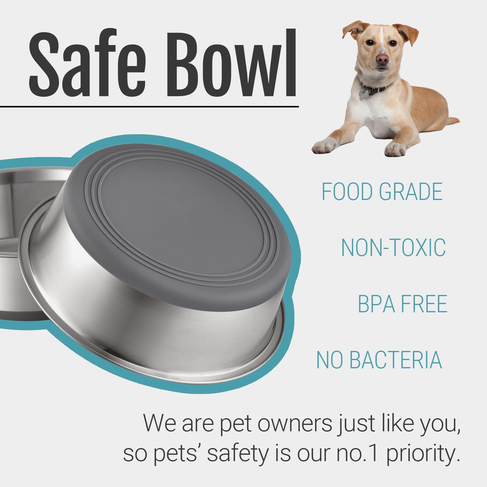 PEGGY11 Stainless Steel Metal Dog Bowls, Nonslip Rubber Bottom, Dishwasher Safe, Easy to Clean - 4 Pack, Each Holds 7.6 US Cup