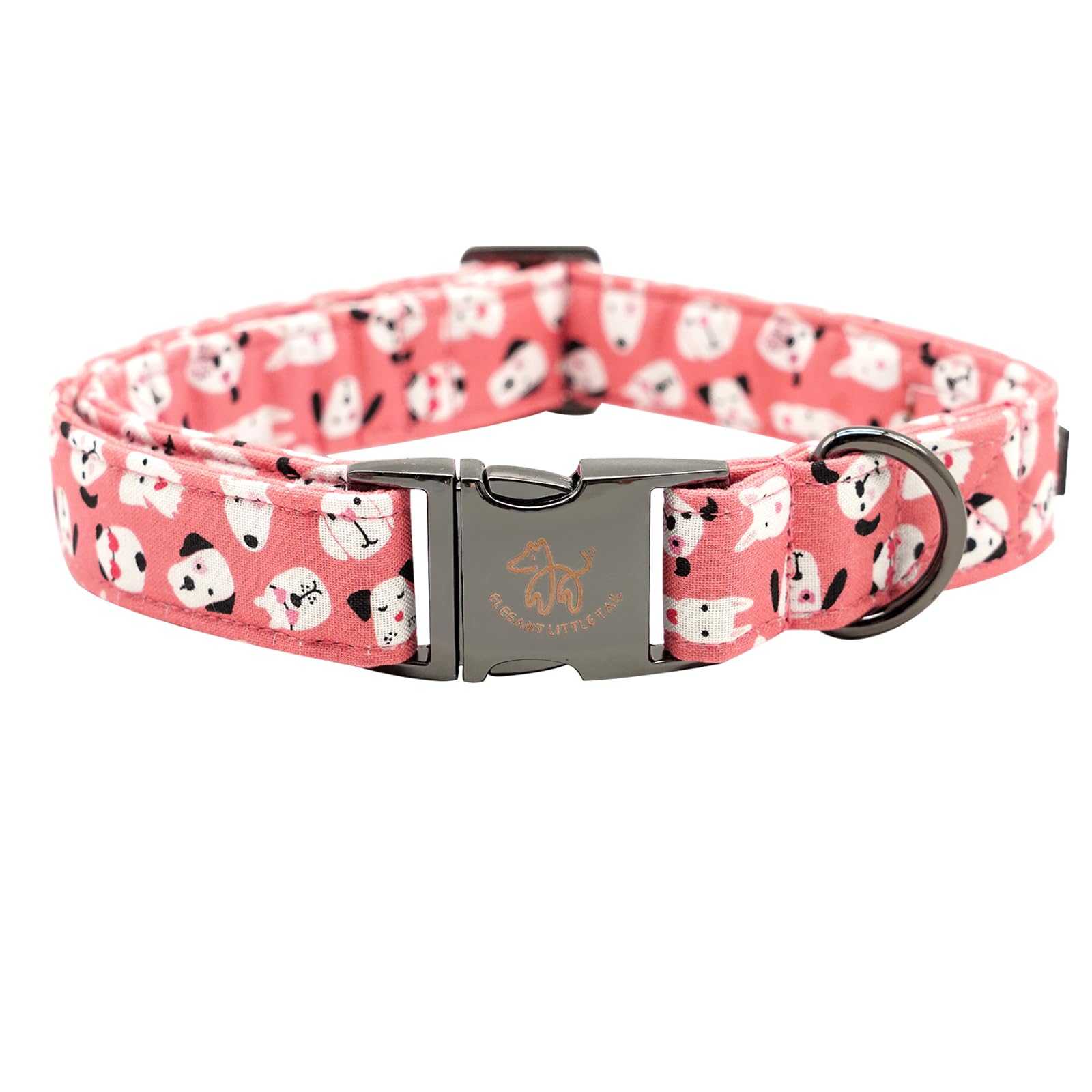 Elegant Little Tail Pink X-Small Dog Collar, Unique Design with Matching Bow, Cotton, Standard Collar, Extra Small Dogs